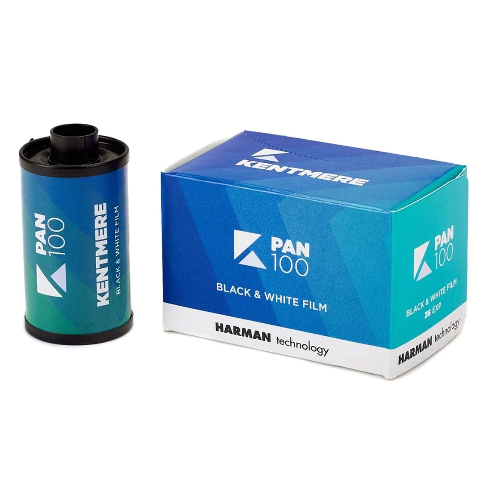 Ilford KENTMERE 100 135 36EXP FILM front angle with box and contents