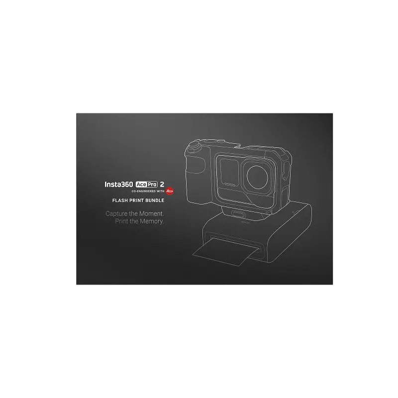Product packaging for Insta360 Pro2 camera with flash print bundle on a black background