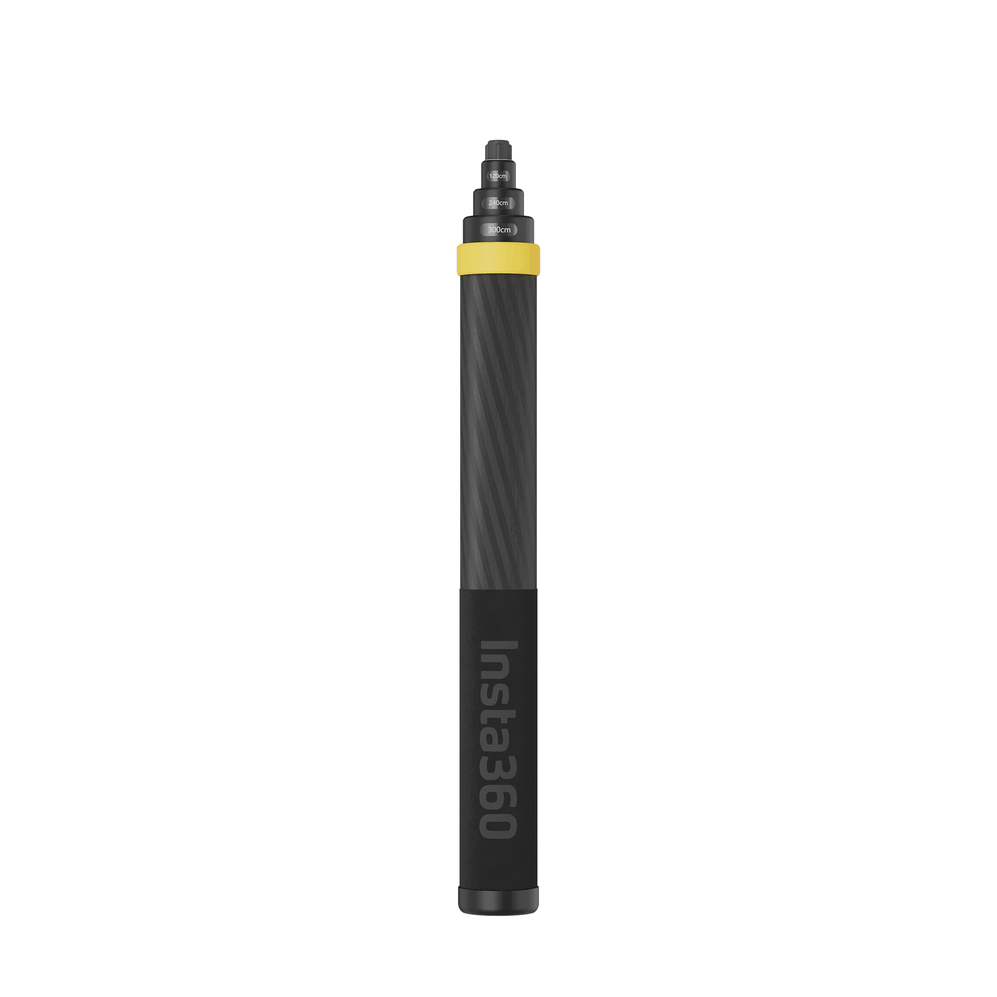 Insta360 Enhanced Extended Edition Selfie Stick, black and gray in color with a carbon fiber body, extending to 9.8 feet.