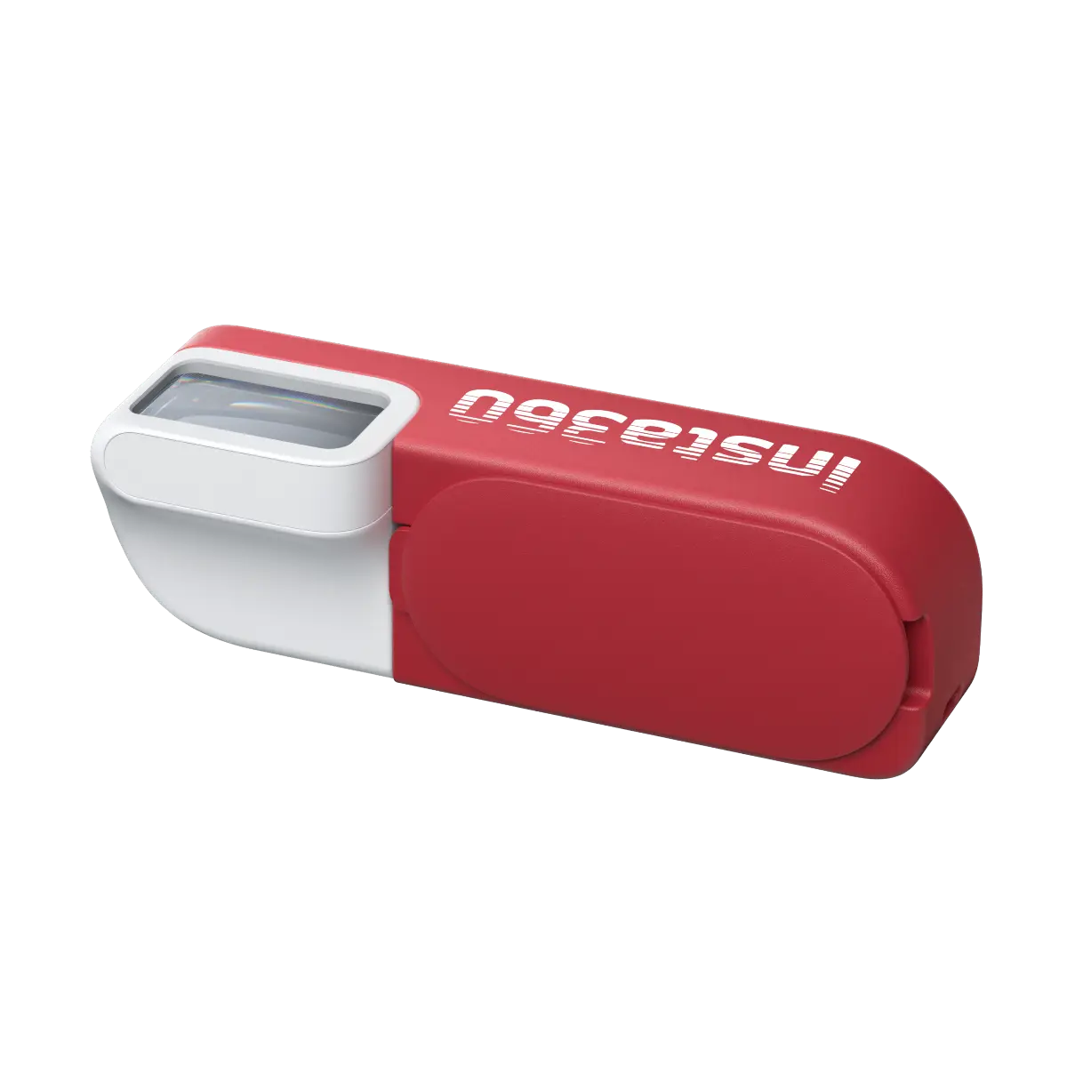 Red and white instant camera on a white background
