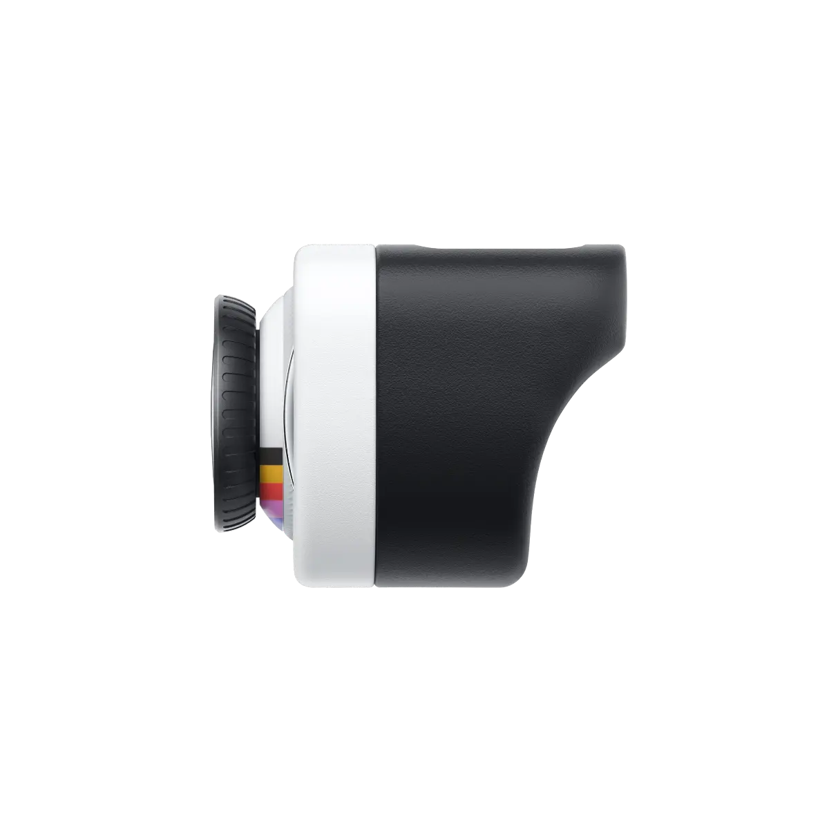 Black and white camera lens on a white background