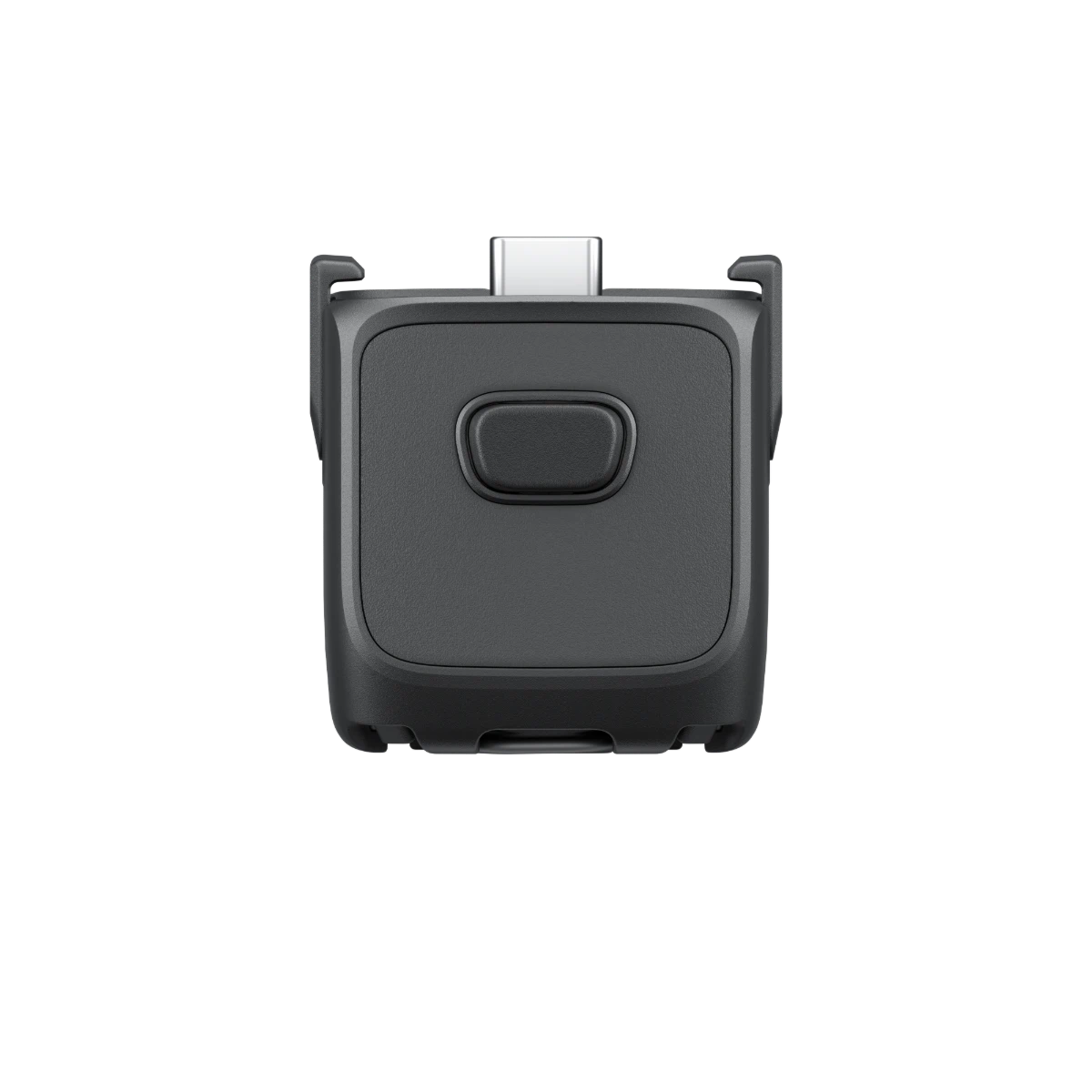 Black electronic device with a USB-C connector on a white background