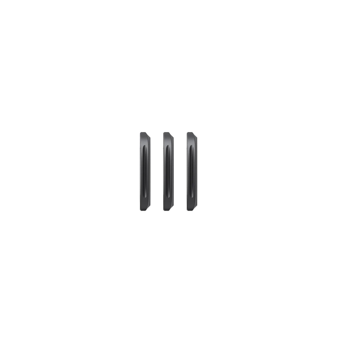 Three black rectangular objects on a white background