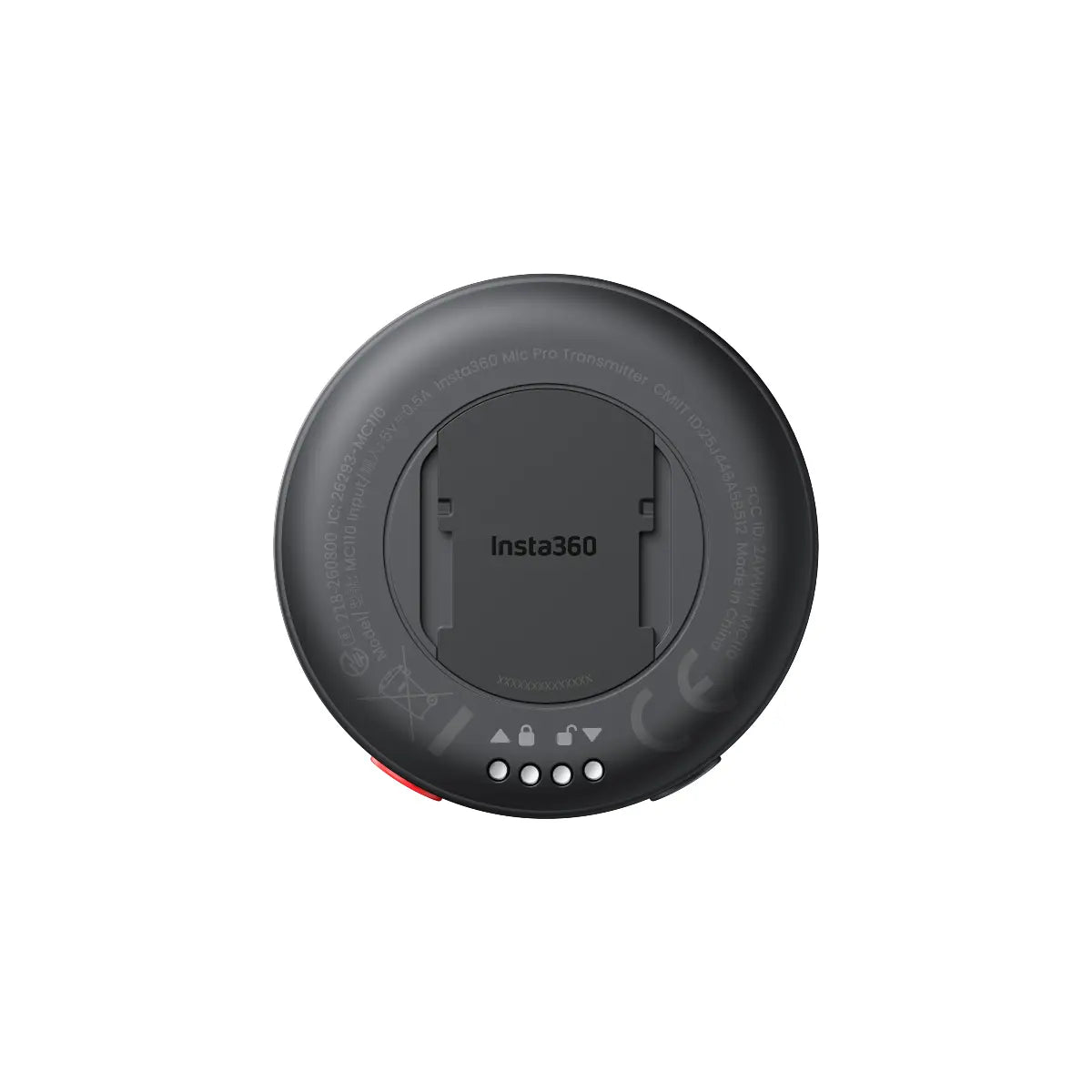 Black camera mount with 'insta360' branding on a white background