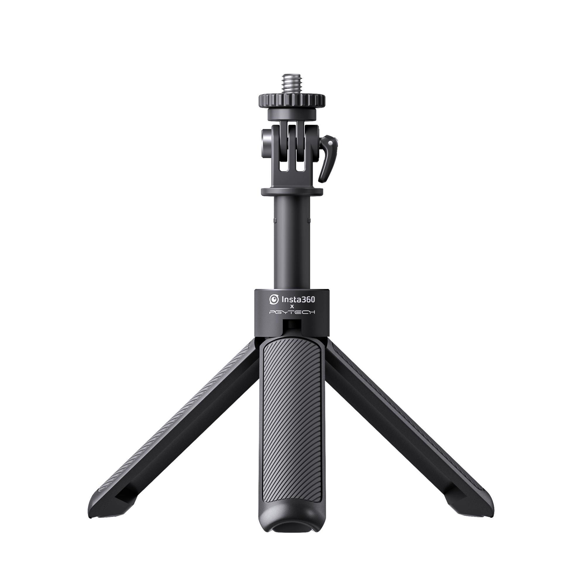 Insta360 Mini 2-in-1 Tripod in black color, showing the foldable design with magnetic legs and universal 1/4 inch mount.