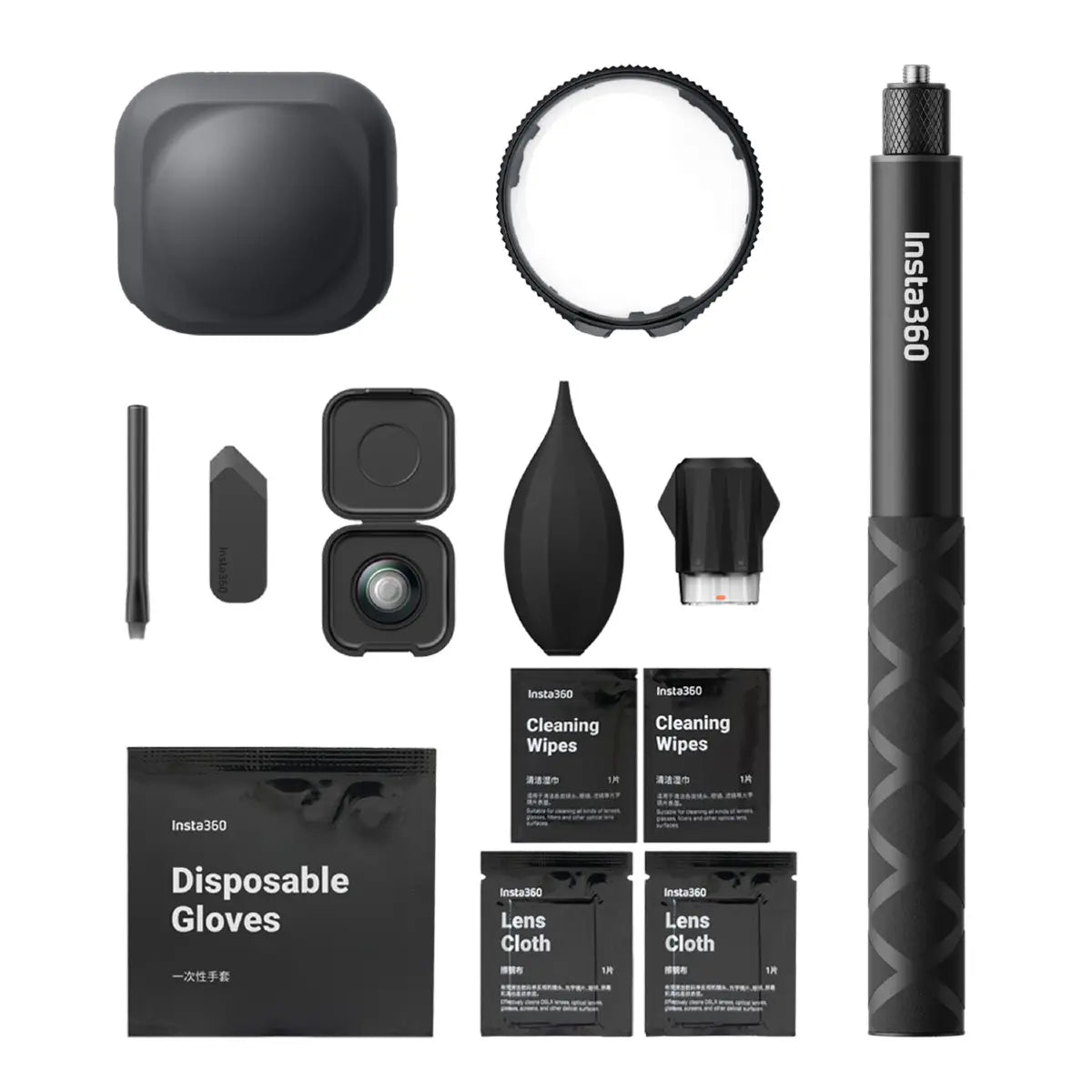 Collection of Insta360 camera accessories on a white background