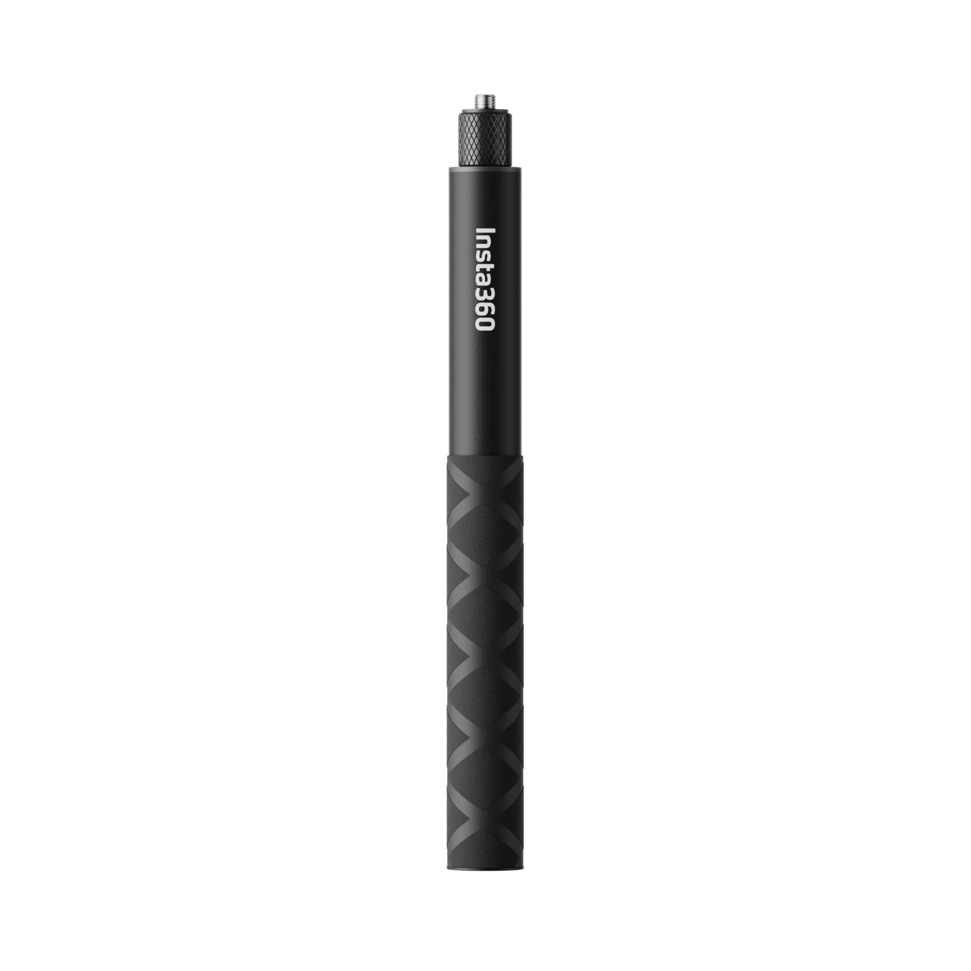 Black selfie stick with Insta360 branding on a white background