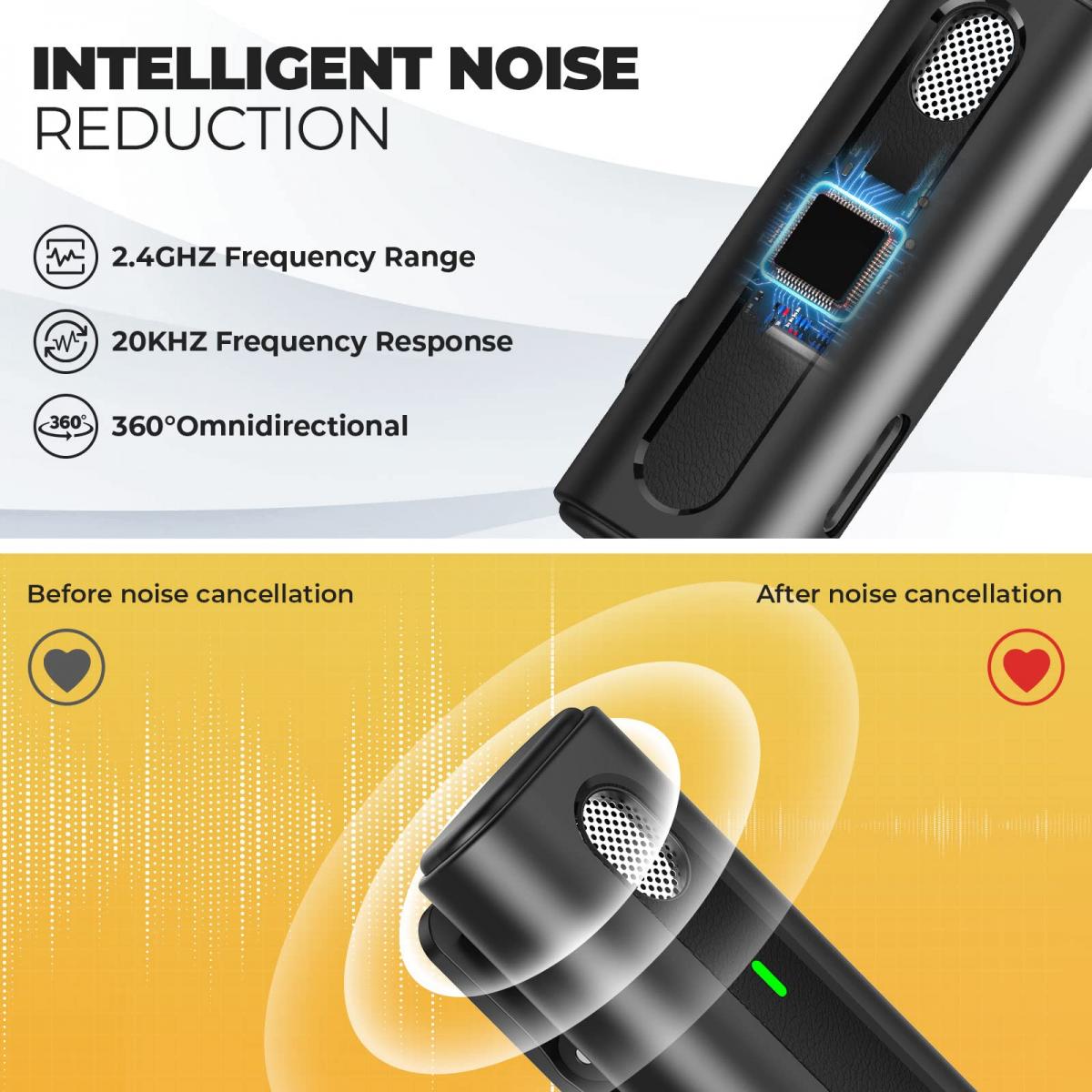 K&F M9 Wireless Lavalier Microphone Plug-Play Noise Reduction Auto-Sync