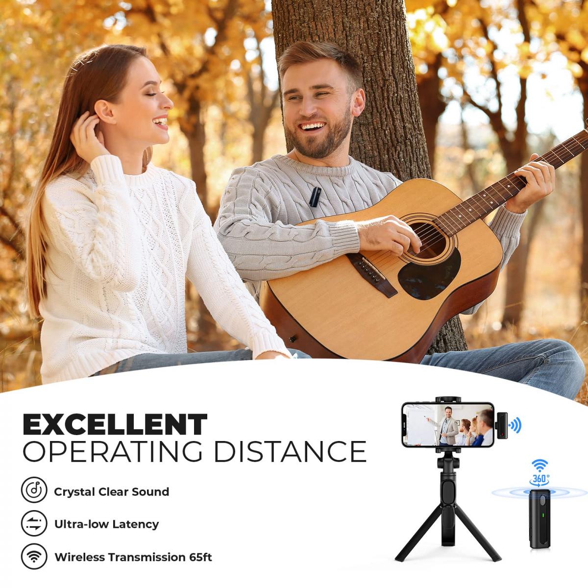 K&F M9 Wireless Lavalier Microphone Plug-Play Noise Reduction Auto-Sync