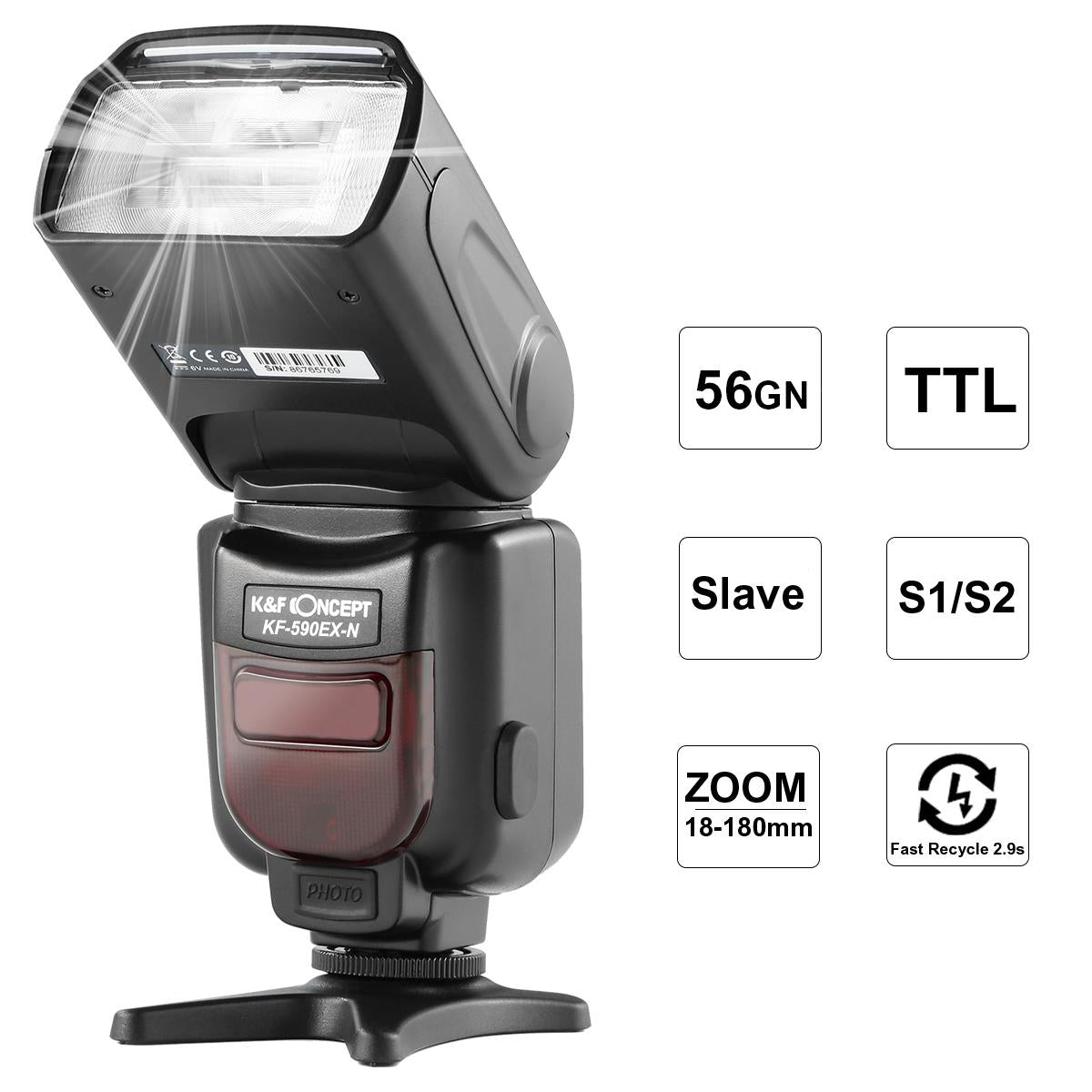 K&F Concept 590N I-TTL Flash for Nikon GN56 Auto-Focus Wireless Slave