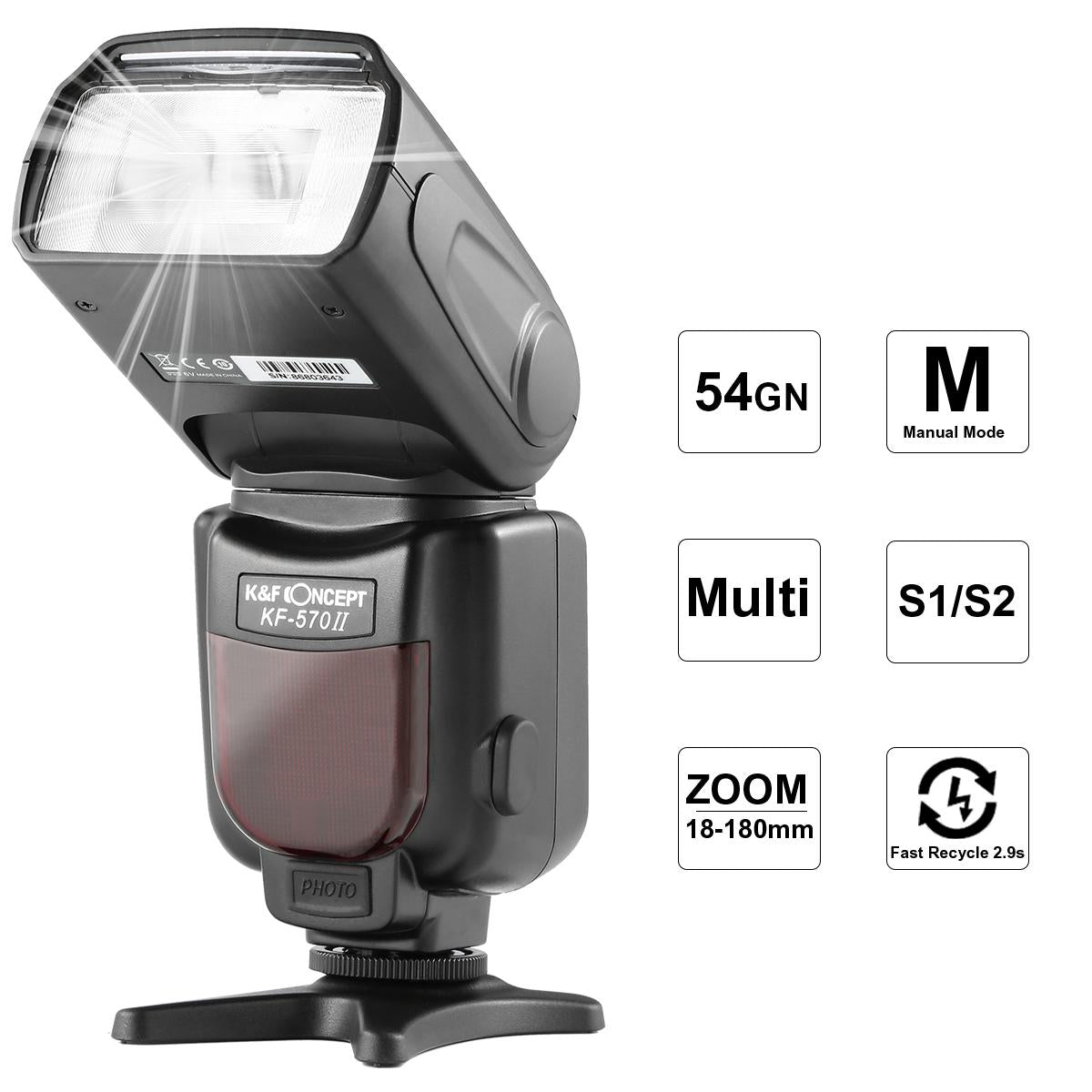 K&F Concept 570 II Flash for Canon Nikon with Single-Contact Shoe Mount