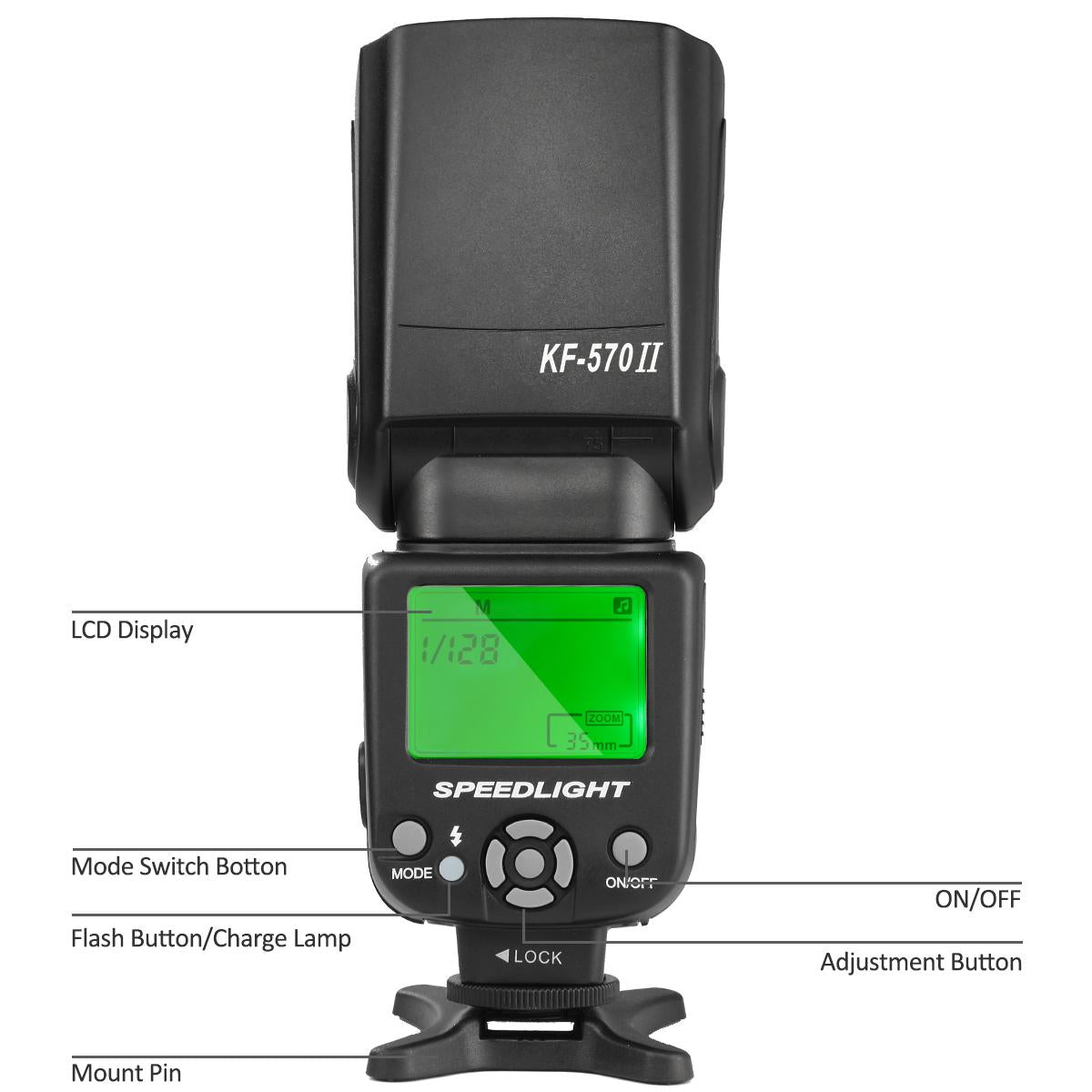 K&F Concept 570 II Flash for Canon Nikon with Single-Contact Shoe Mount