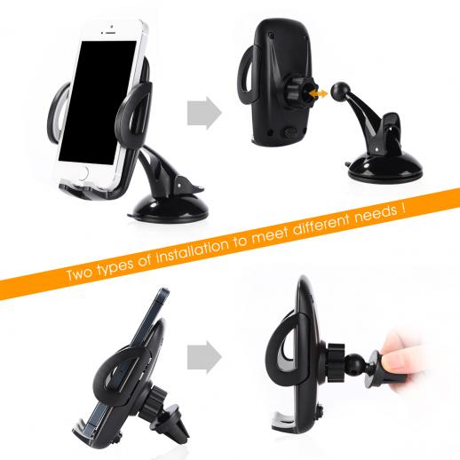 K&F Car Phone Holder Mobile Device Mounting System (Suction & Vent)