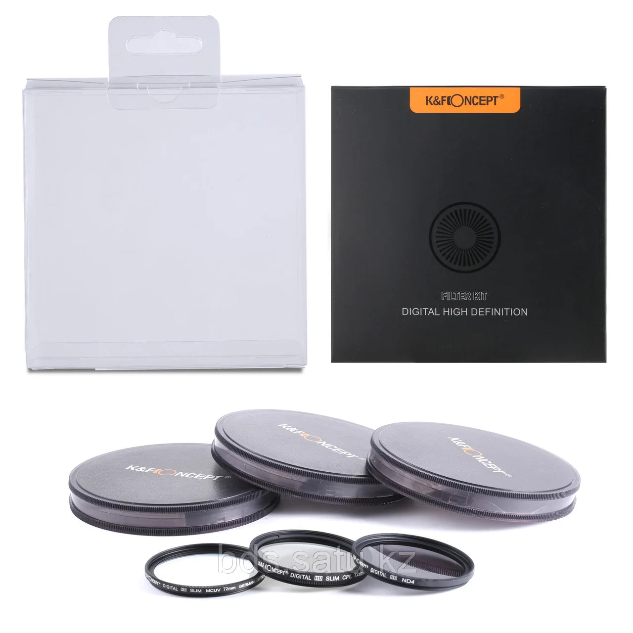 K&F Concept camera lens filters set with packaging on a white background