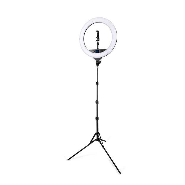 Kenro Smart Lite 1.9m Compact Light Stand at full extension with ring light attached