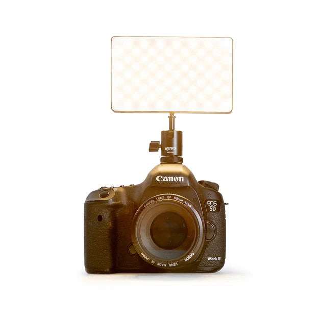 Kenro Smart Lite Bi-Colour Compact LED Video Light on camera with warm light