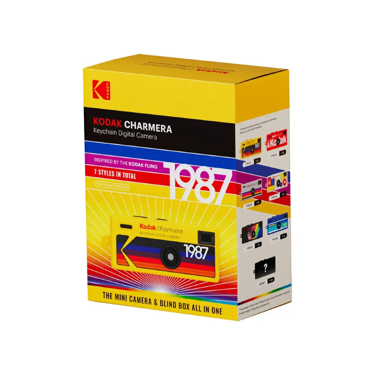 Kodak Charmera packaging with colorful design and 1987 theme