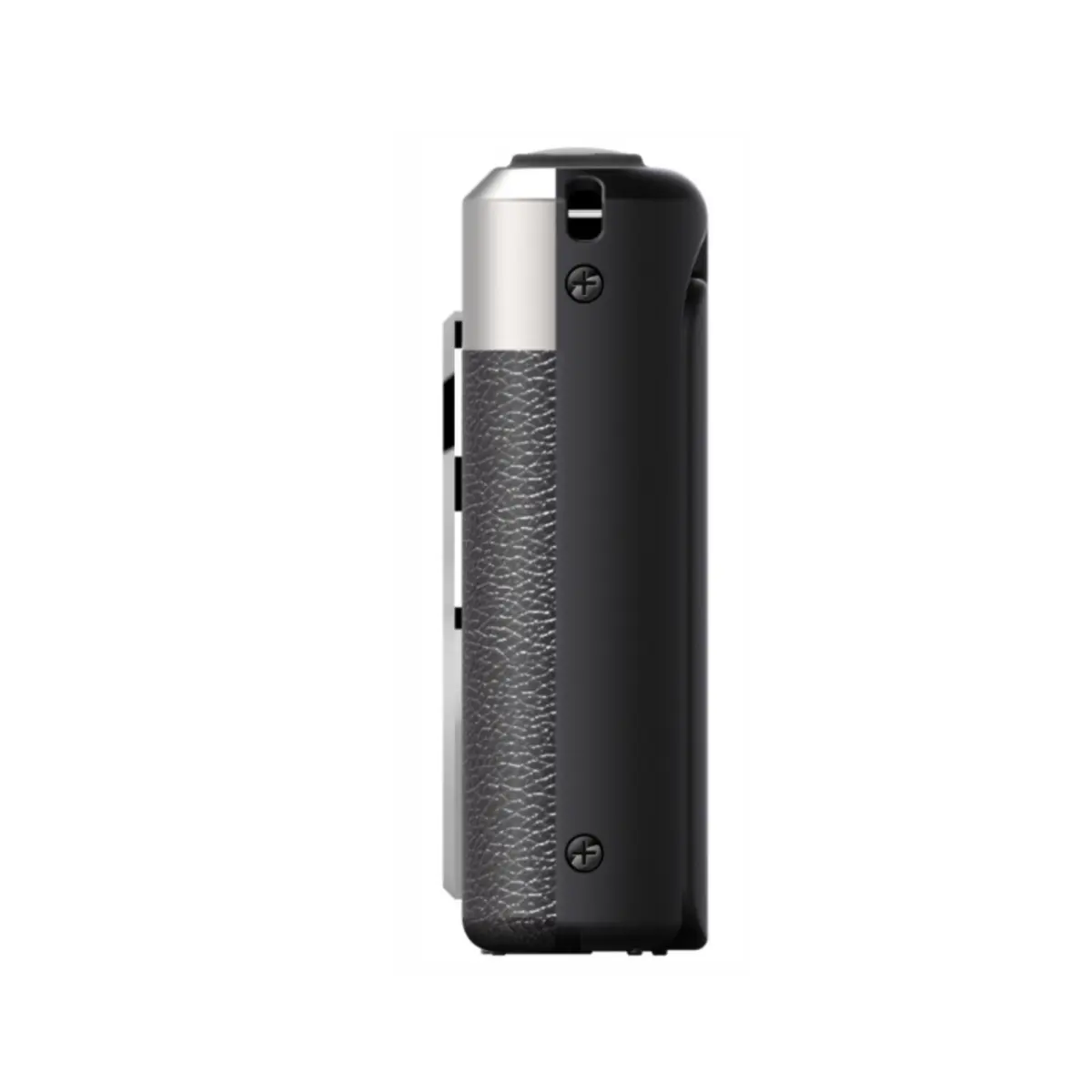 Black electronic device with textured finish on a white background