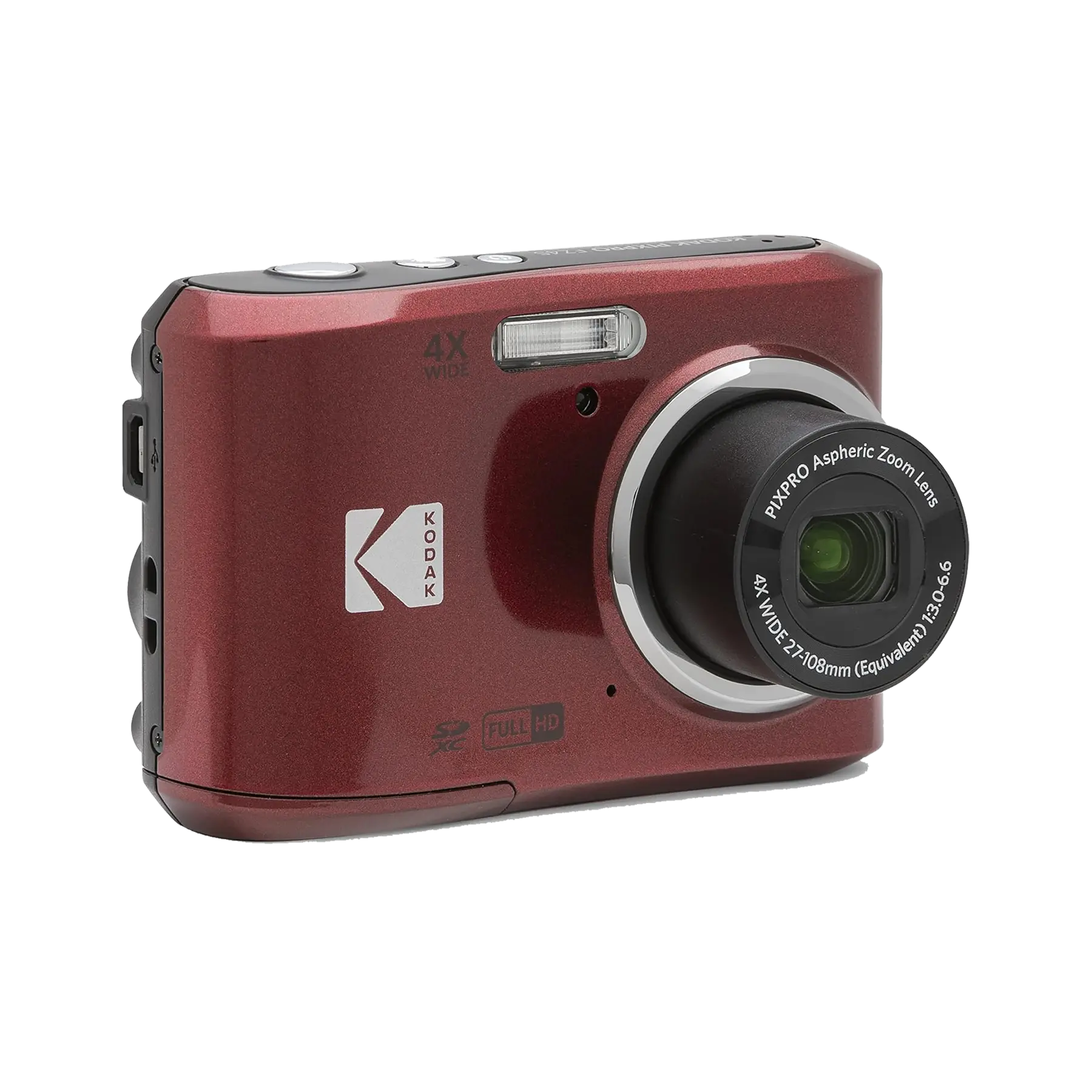 Red Kodak camera on a white background