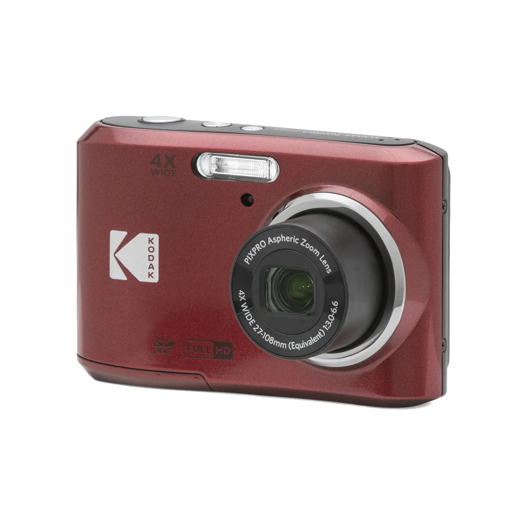 Red Kodak camera on a white background