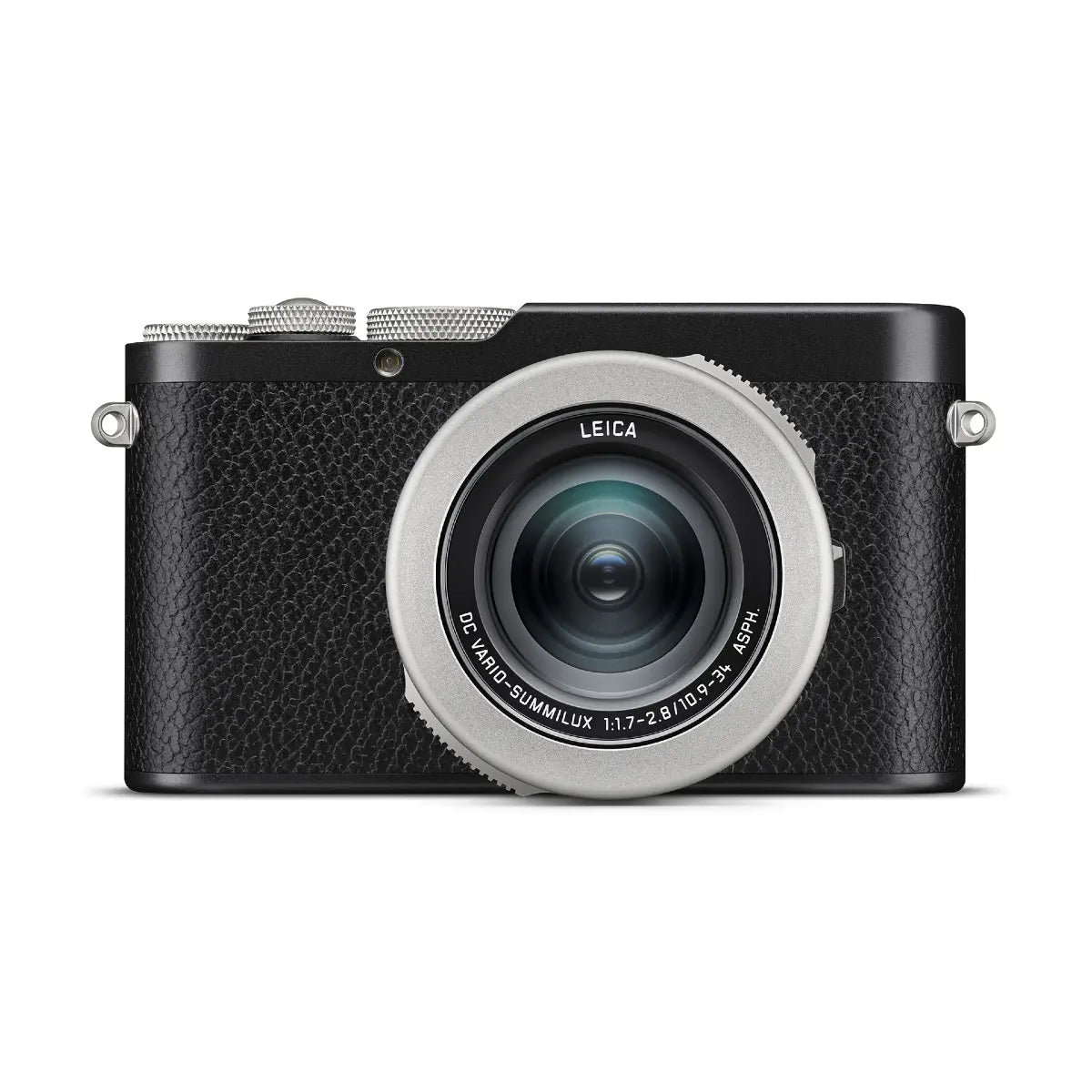 Black camera with Leica lens on a white background