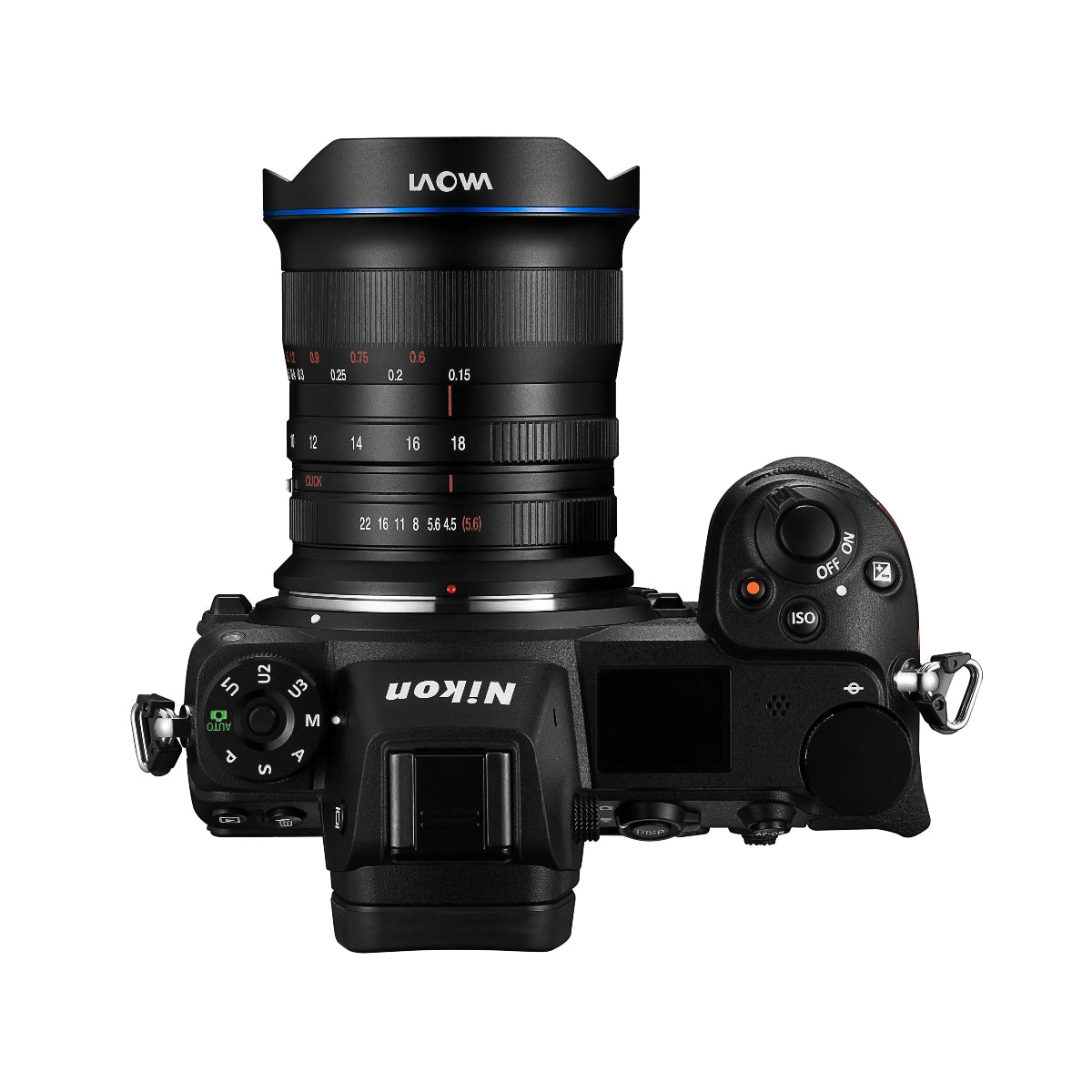 Laowa 10-18mm f4.5-5.6 Zoom Lens Nikon Z Mount top angle on camera