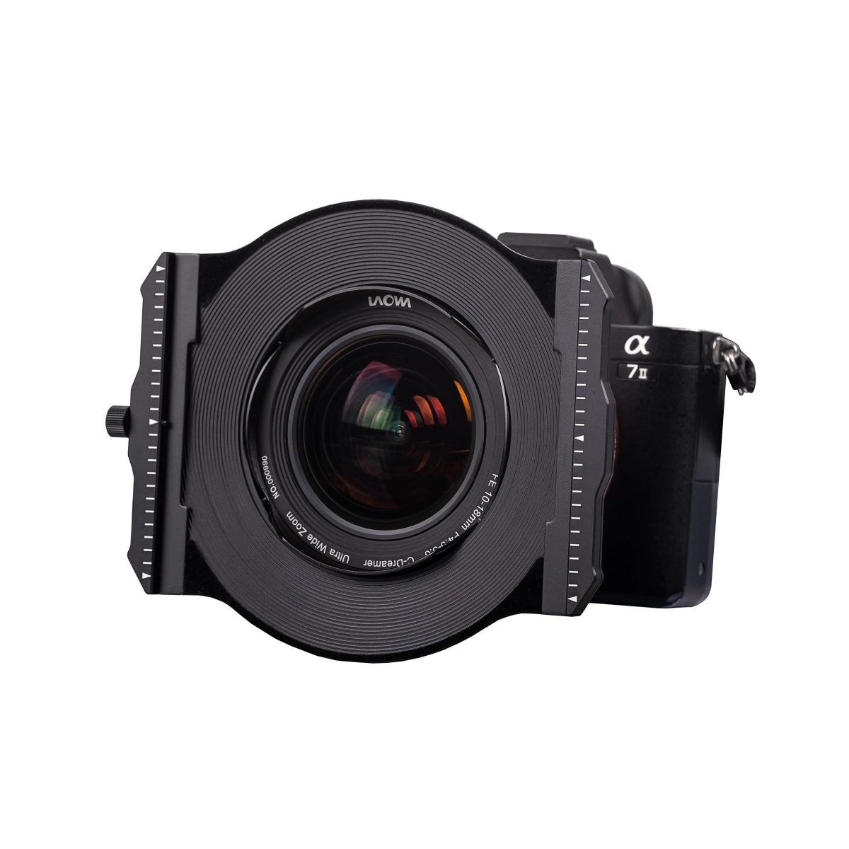 Laowa 100mm Magnetic Filter Holder for 10-18mm Lens for 100x150mm Filters front angle on camera 2