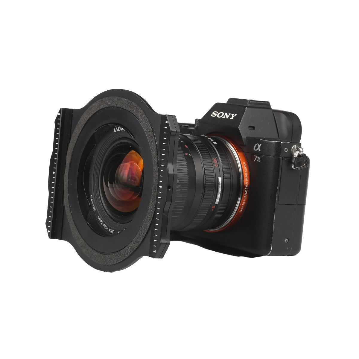 Laowa 100mm Magnetic Filter Holder for 10-18mm Lens for 100x150mm Filters side angle on camera