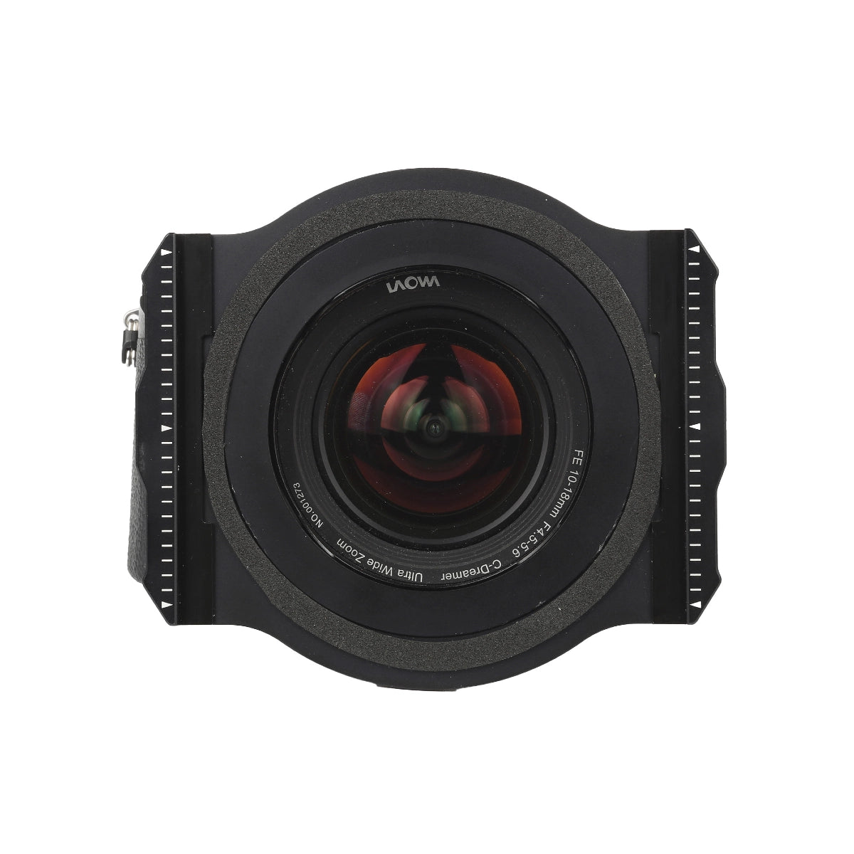 Laowa 100mm Magnetic Filter Holder for 10-18mm Lens for 100x150mm Filters front angle on lens