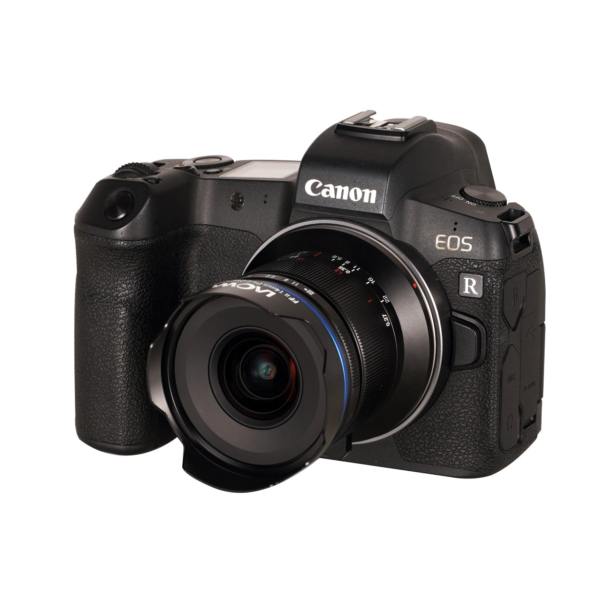 Laowa 14mm F4 FF RL Zero-D Lens Canon RF Mount side nagle on camera