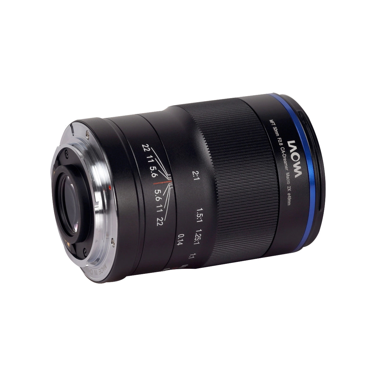 Laowa 50mm f2.8 2X Ultra Macro APO Lens - Micro Four Thirds MFT back angle