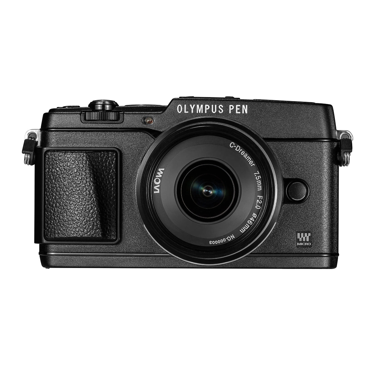 Laowa 7.5mm f2 MFT Lens - Black front angle on camera