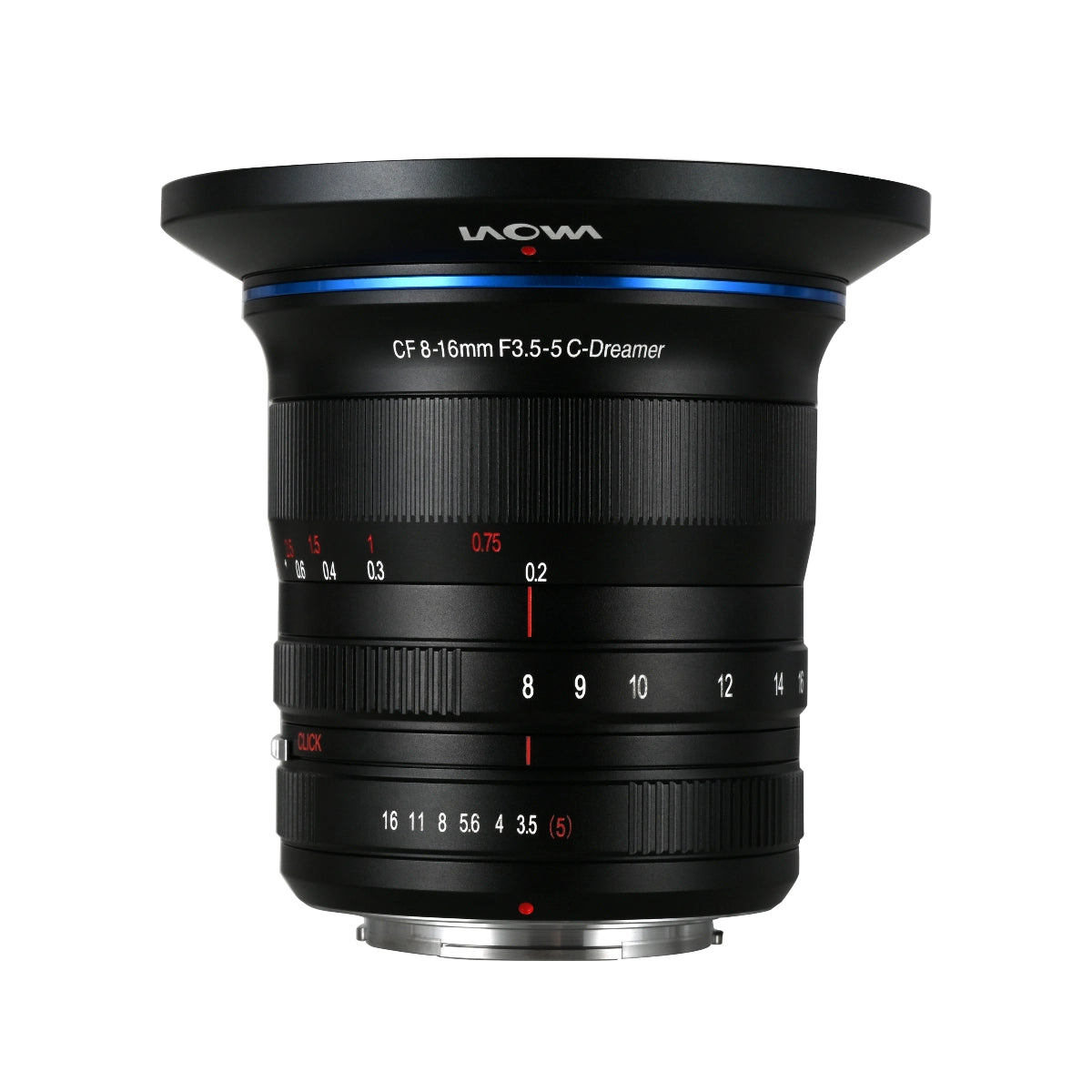 Laowa 8-16mm f/3.5-5 top angle with lens hood on