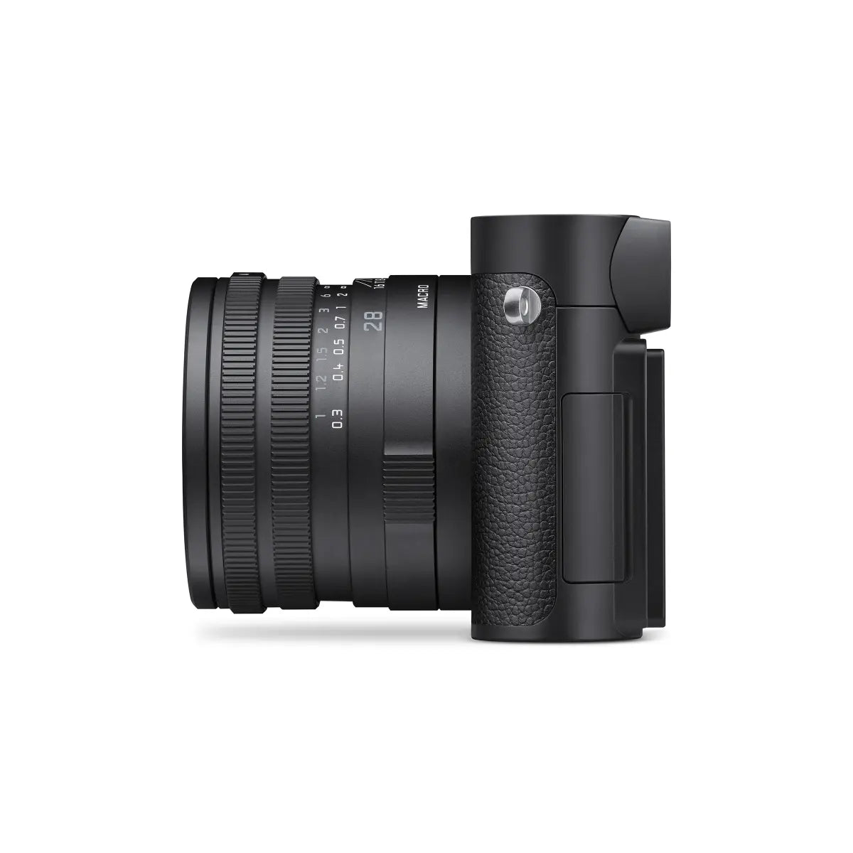 Black camera lens and body on a white background