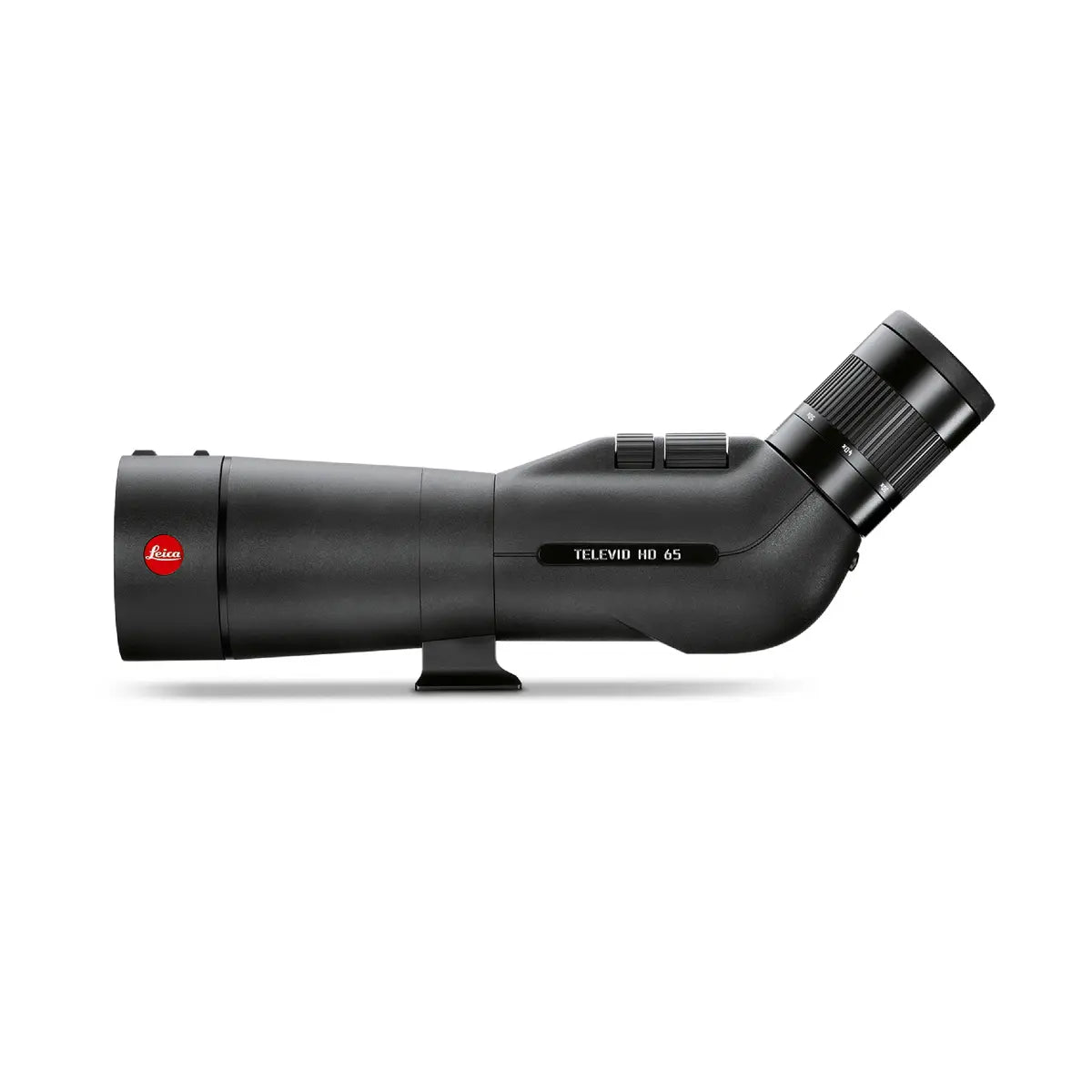 Black Leica telescope on a white background