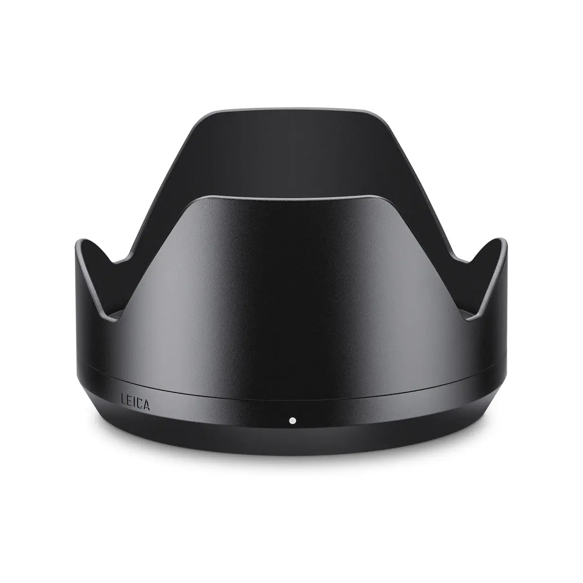 Black Leica lens hood on a white background