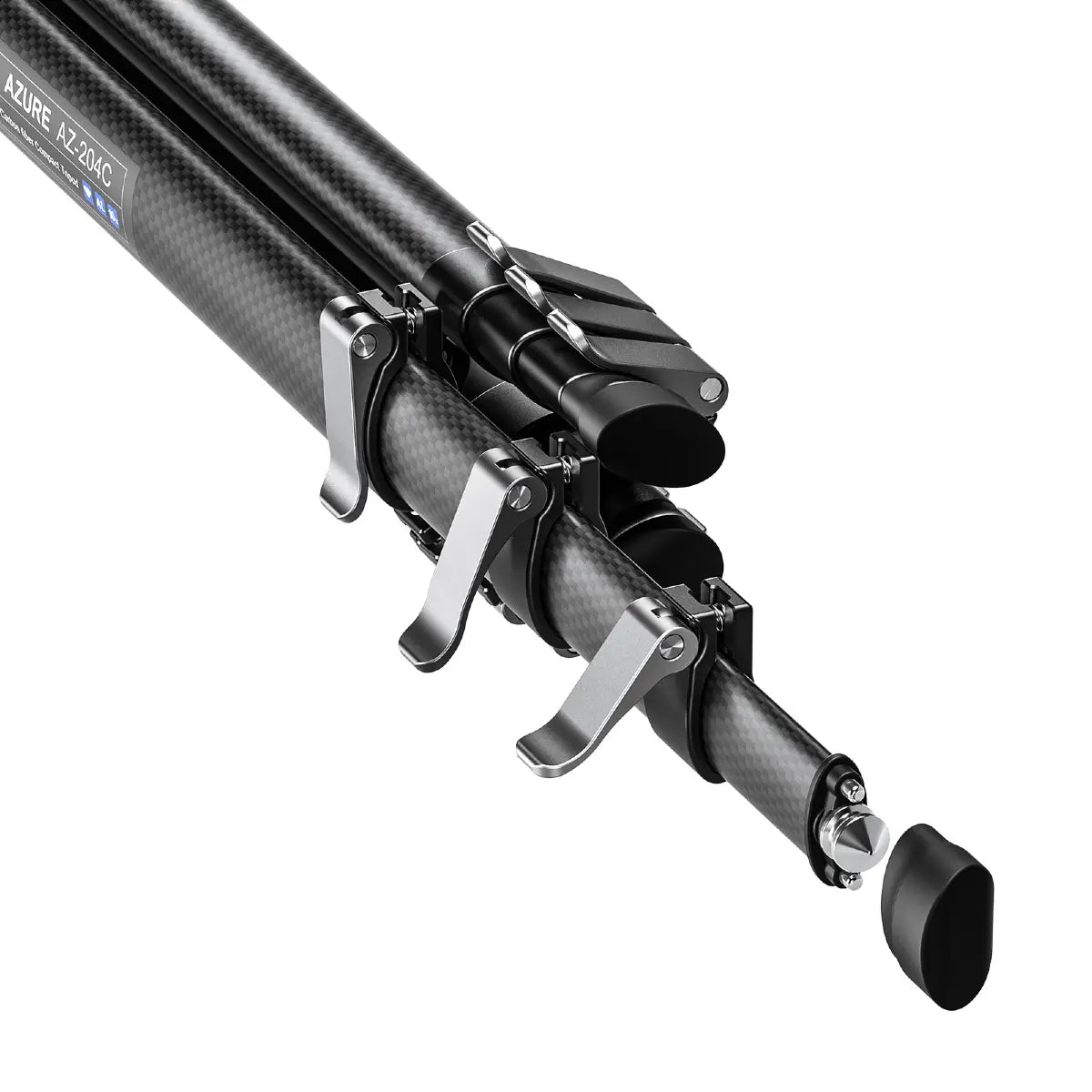 Carbon fiber tripod with adjustable legs on a white background