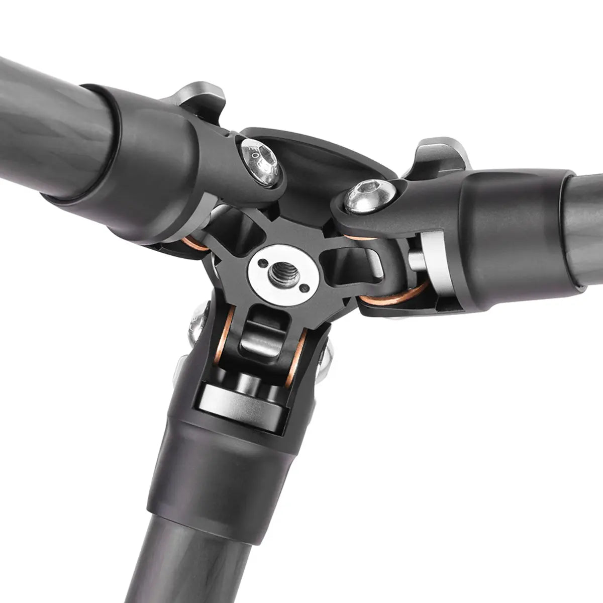 Close-up of a motorcycle handlebar with black and silver components on a white background