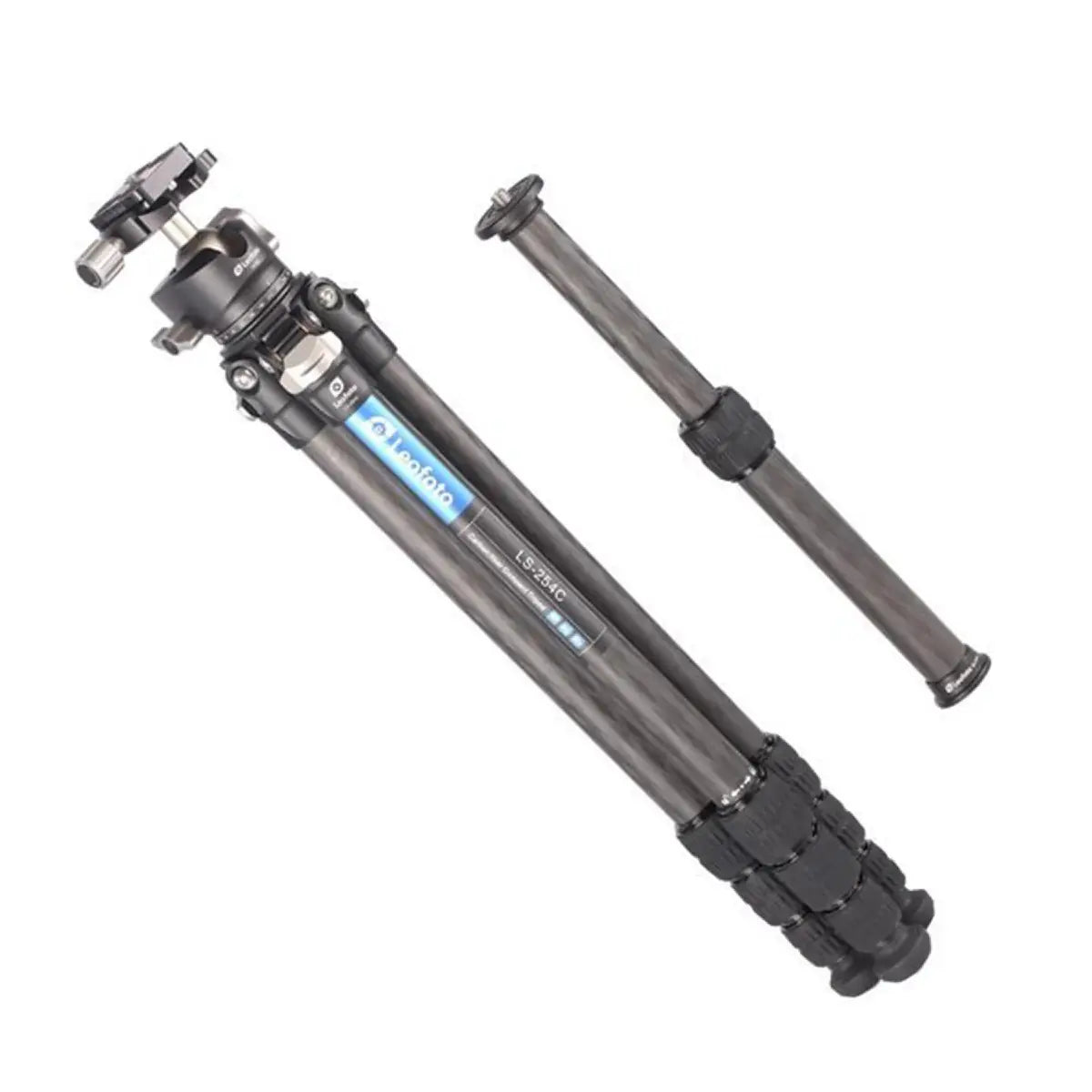 Camera tripod with ball head on a white background