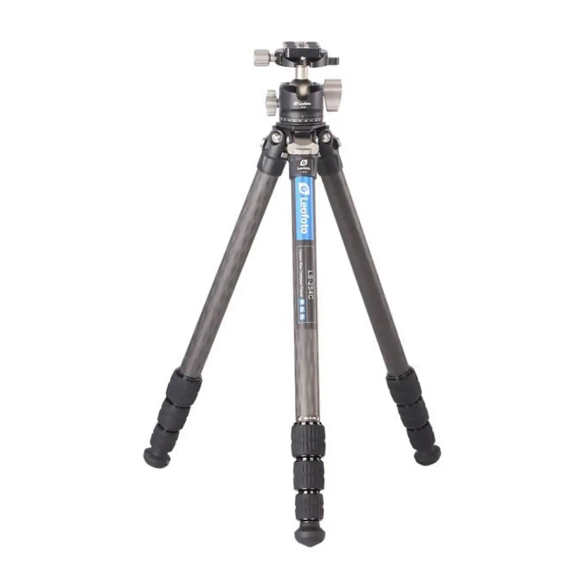 Camera tripod with ball head on a white background