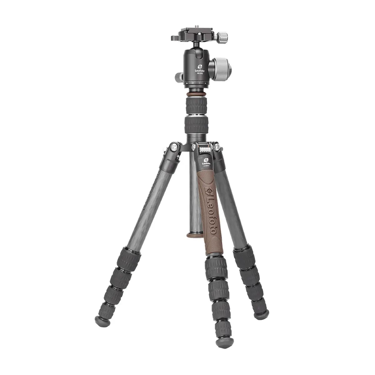 Camera tripod with ball head on a white background