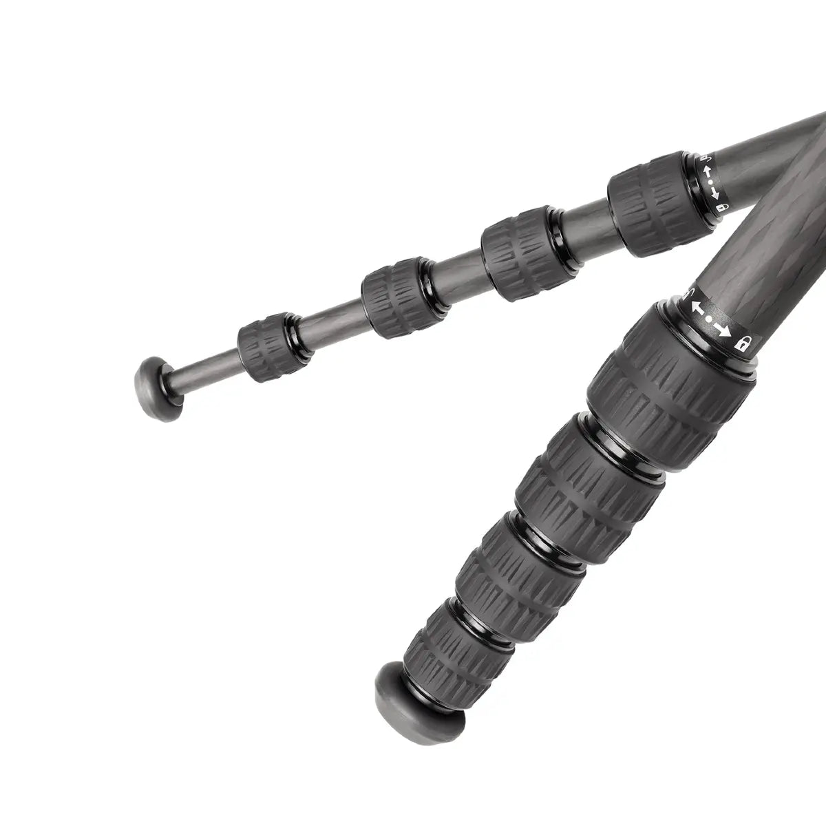 Black adjustable tripod on a white background