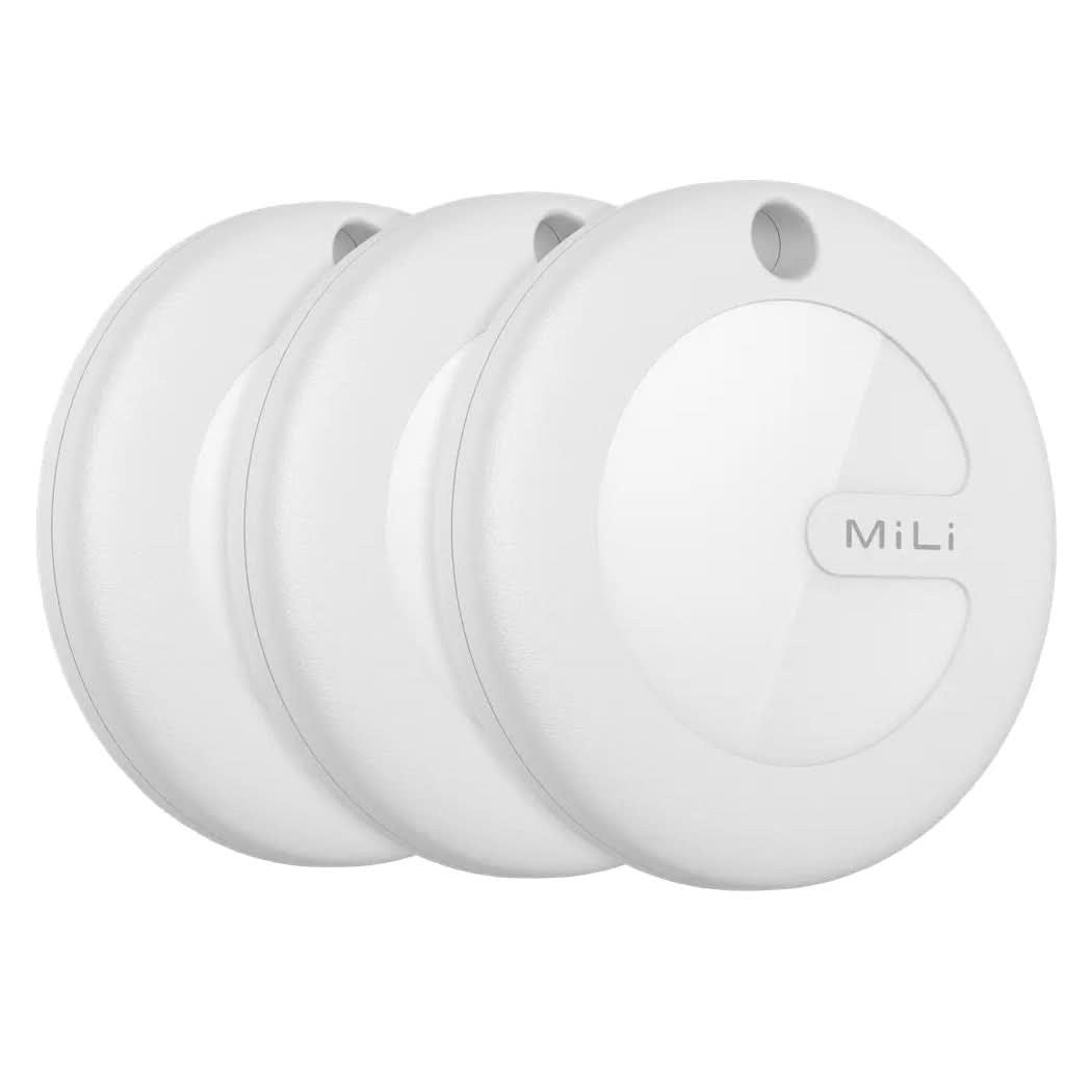 MiLi MiTag Item Locator Keyring Apple "Find My" Compatible with Leather Case - White - Pack of 3 front angle