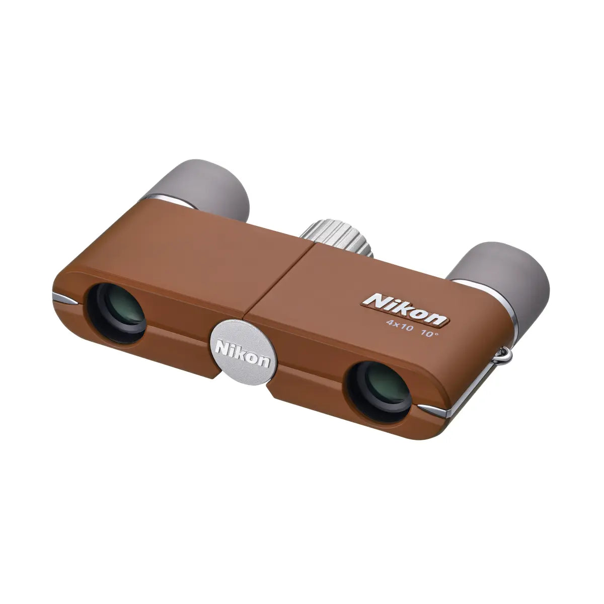 Brown Nikon binoculars on a white background