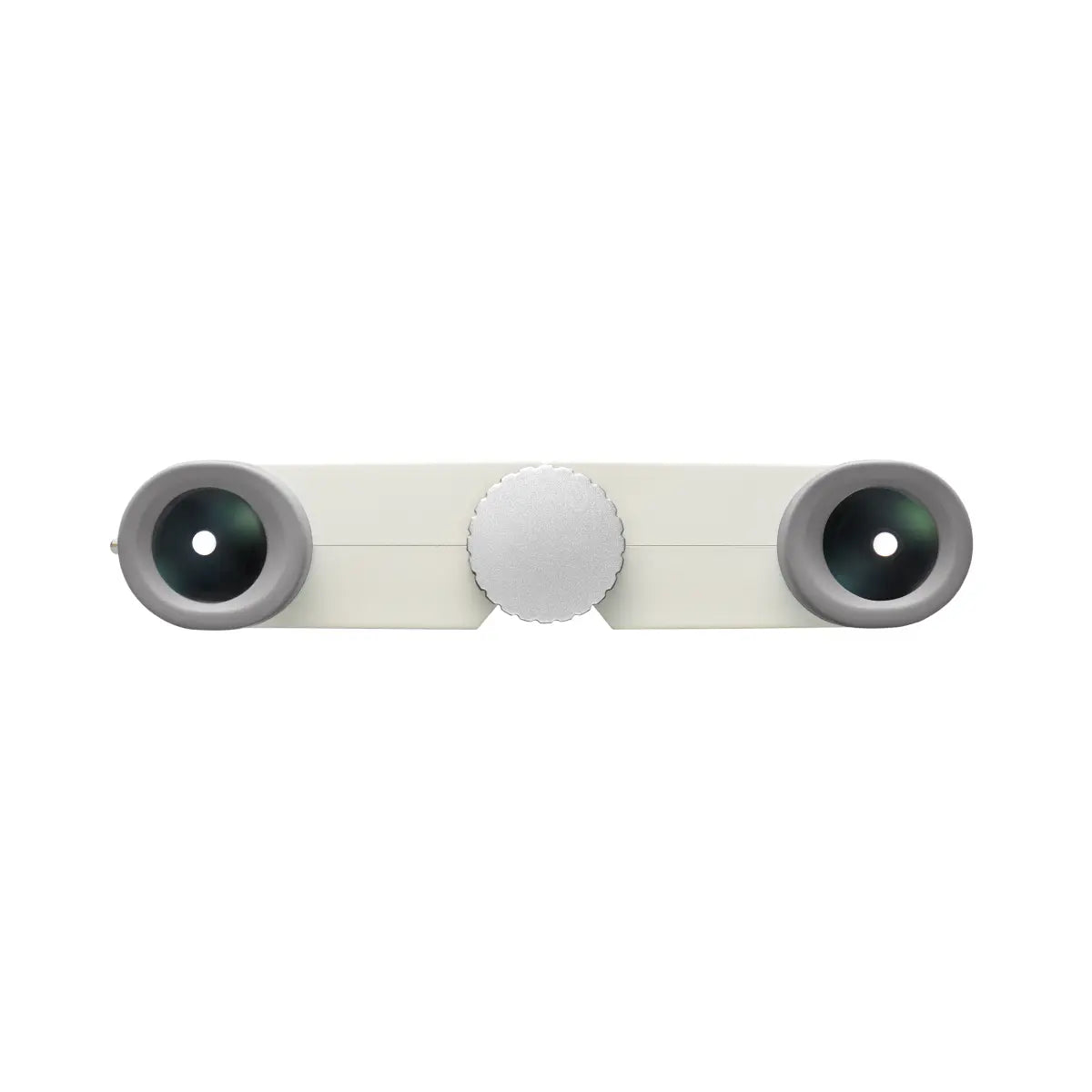 White rectangular object with three circular lenses on a white background