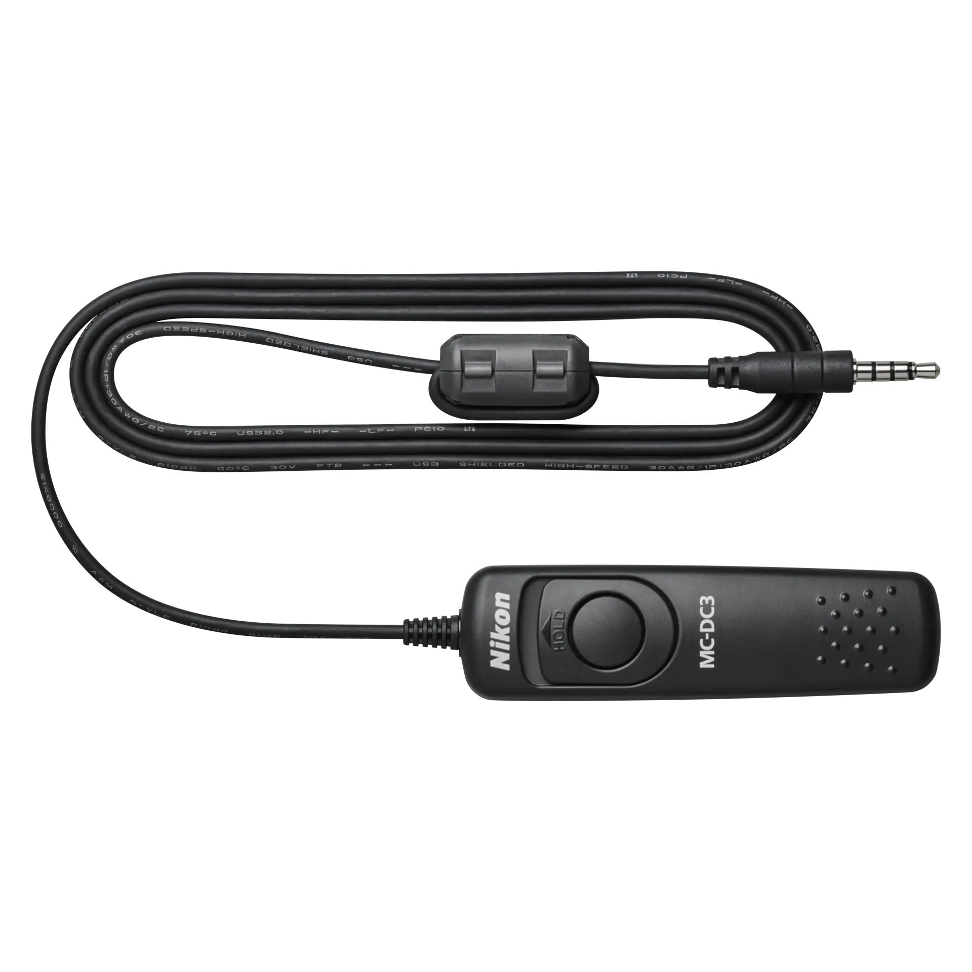 A Nikon MC-DC3 Remote Cord, black in color, designed for Nikon Z mirrorless cameras.