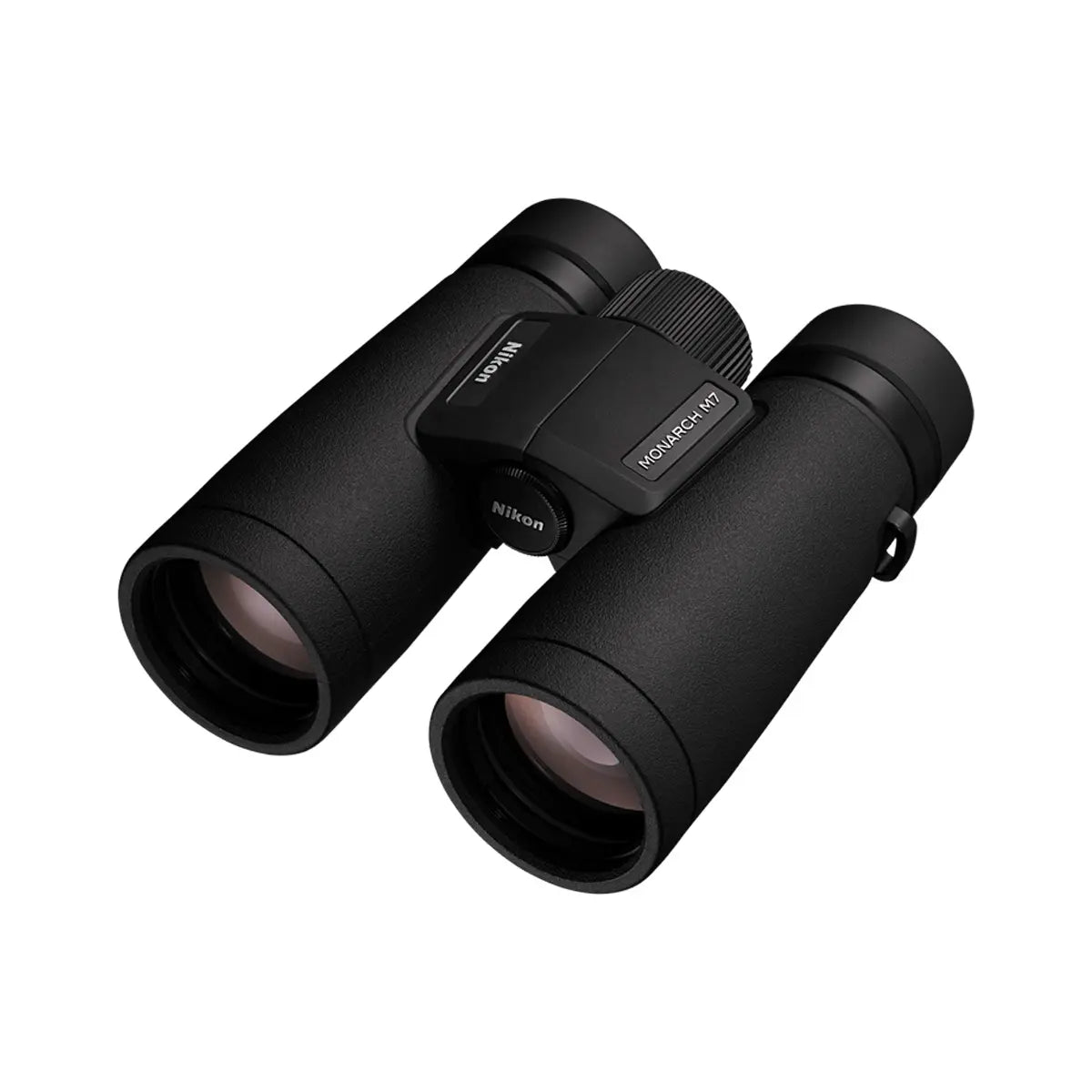 Black binoculars with Nikon branding on a white background