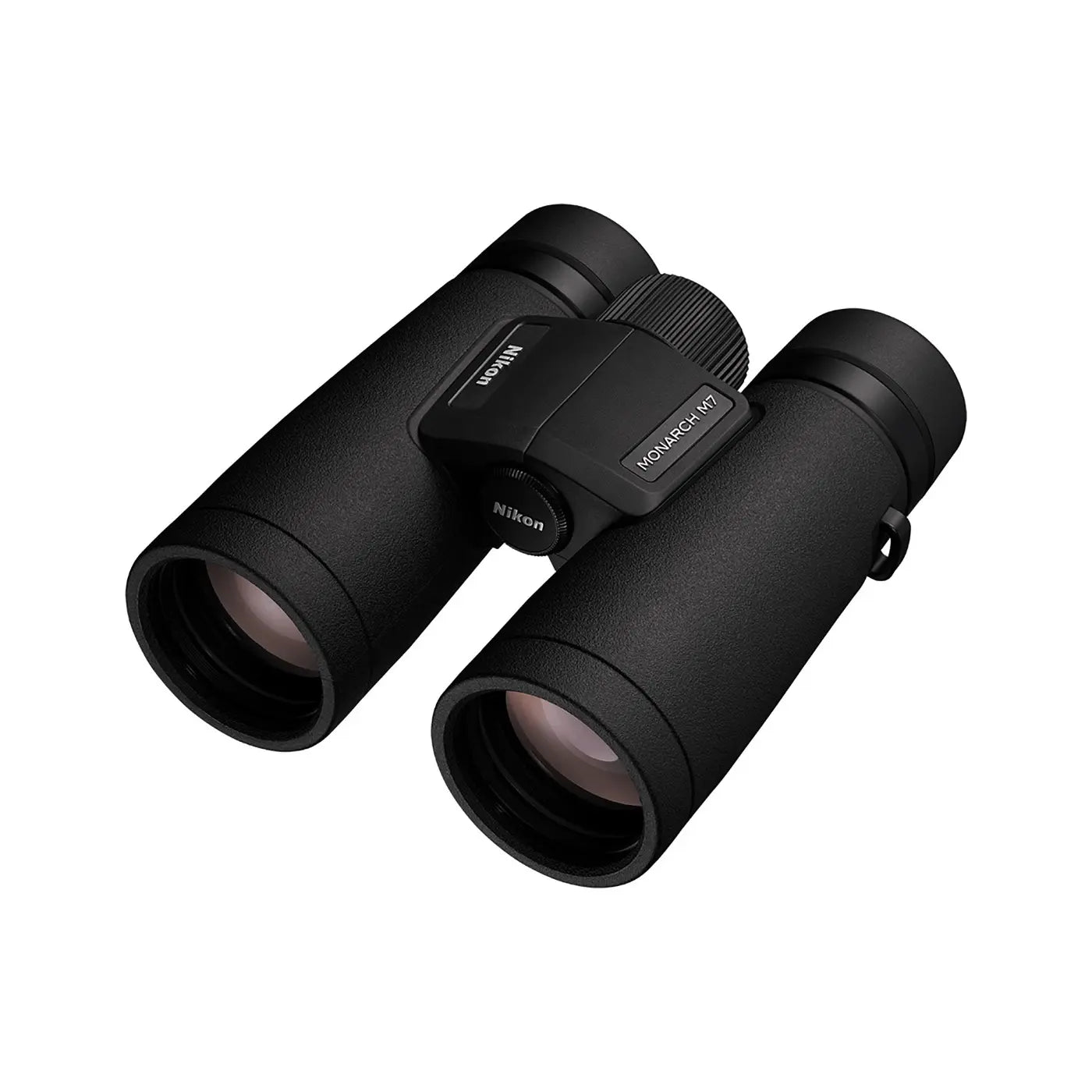Black binoculars with Nikon branding on a white background
