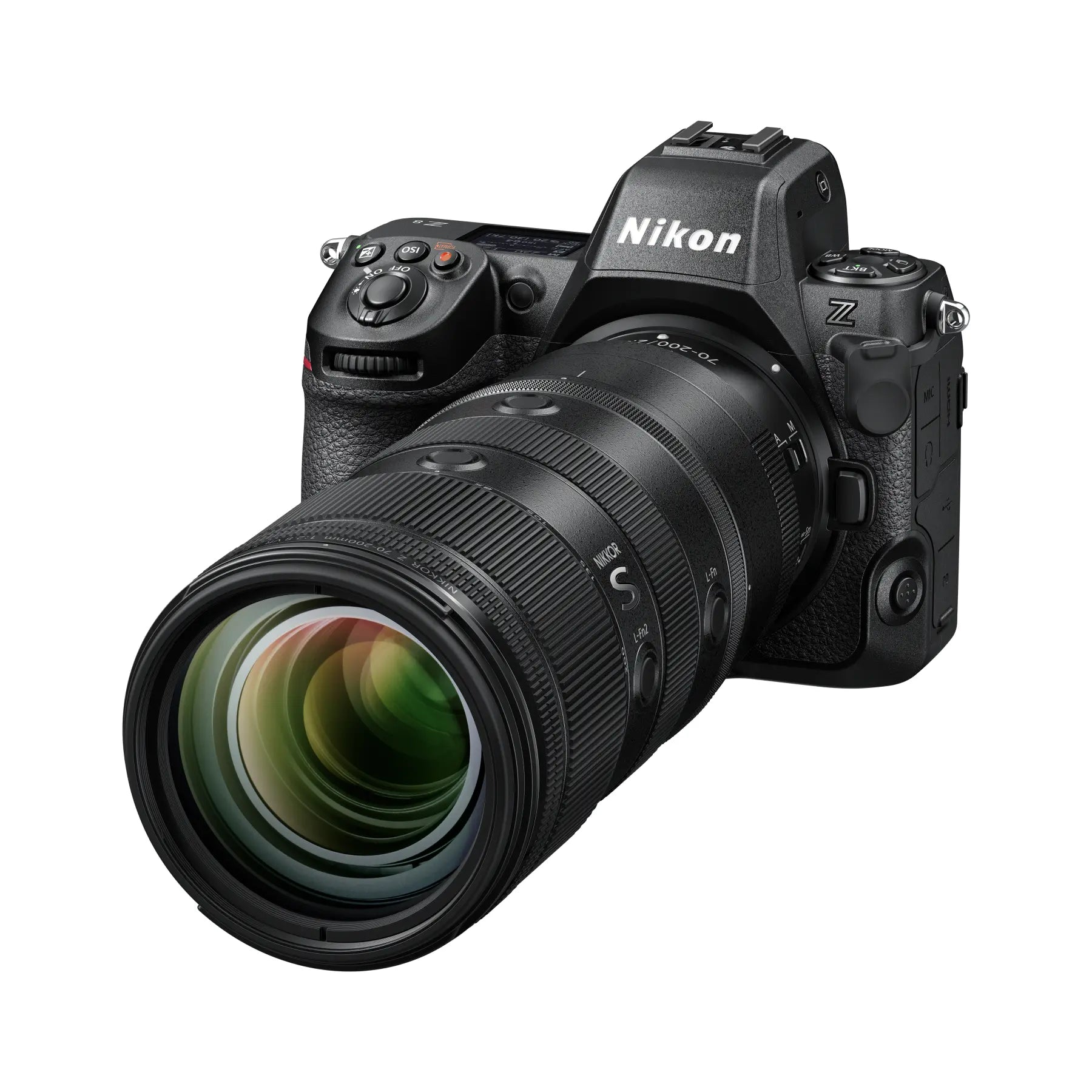 Nikon camera with lens on a white background