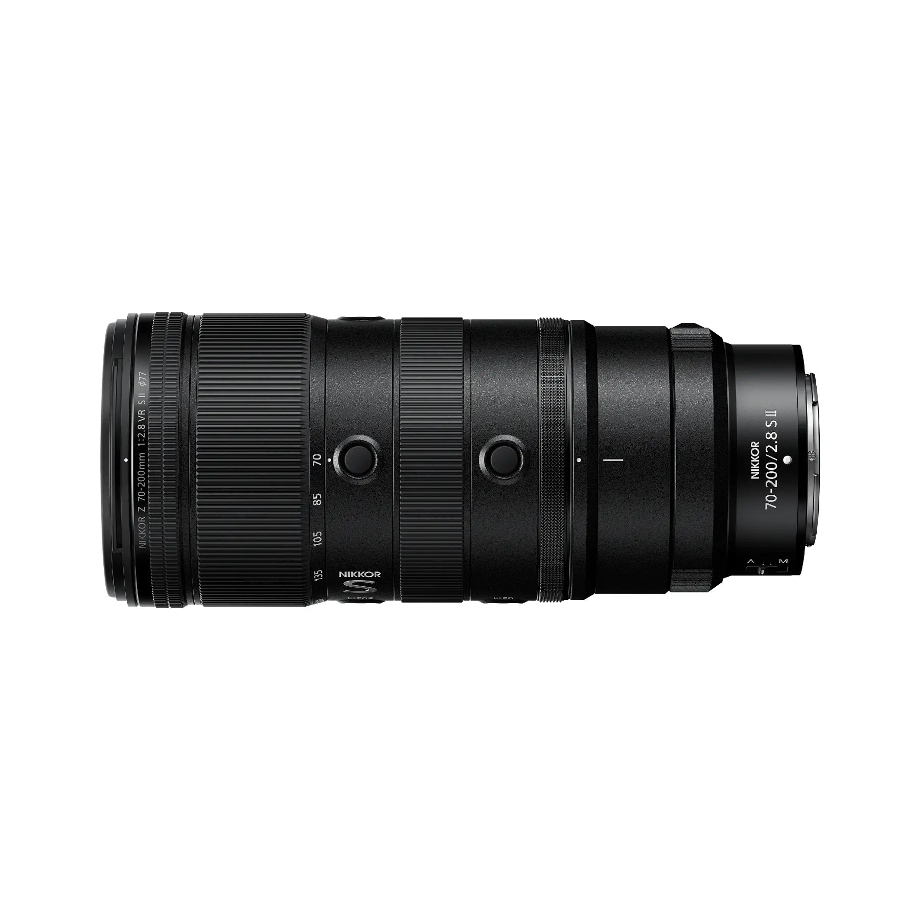 Camera lens with Nikon branding on a white background